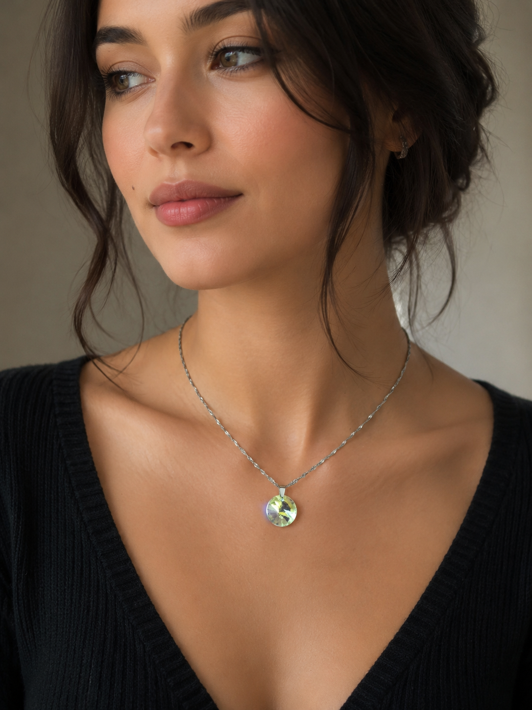 Collier disque en cristal argent