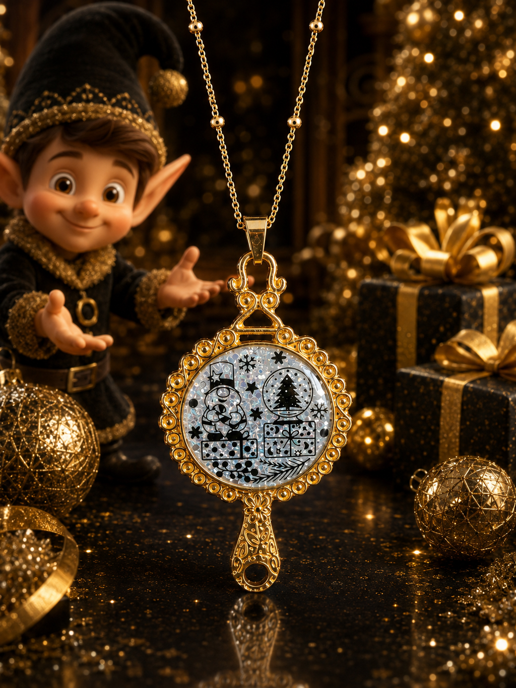 Collier La Magie de Noël Fluorescent – Création Artisanale Plaquée Or 18 Carats