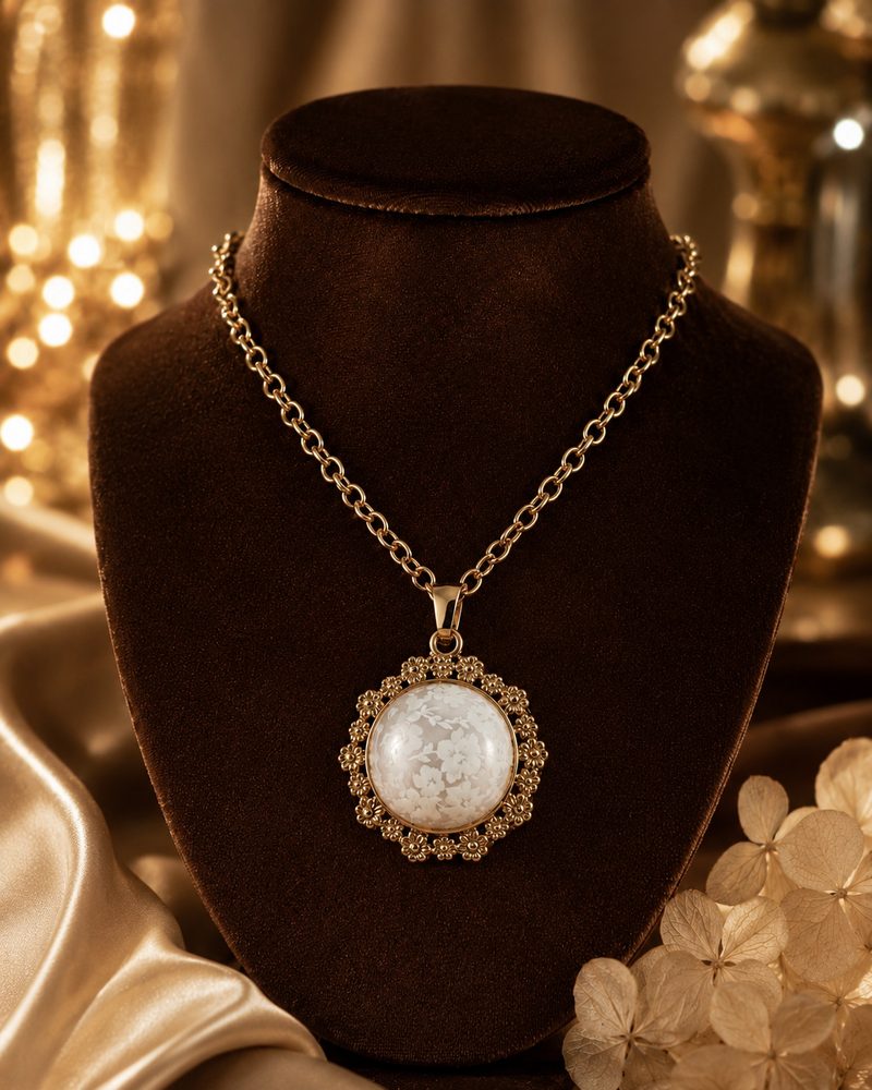 Collier fleures et dentelle.