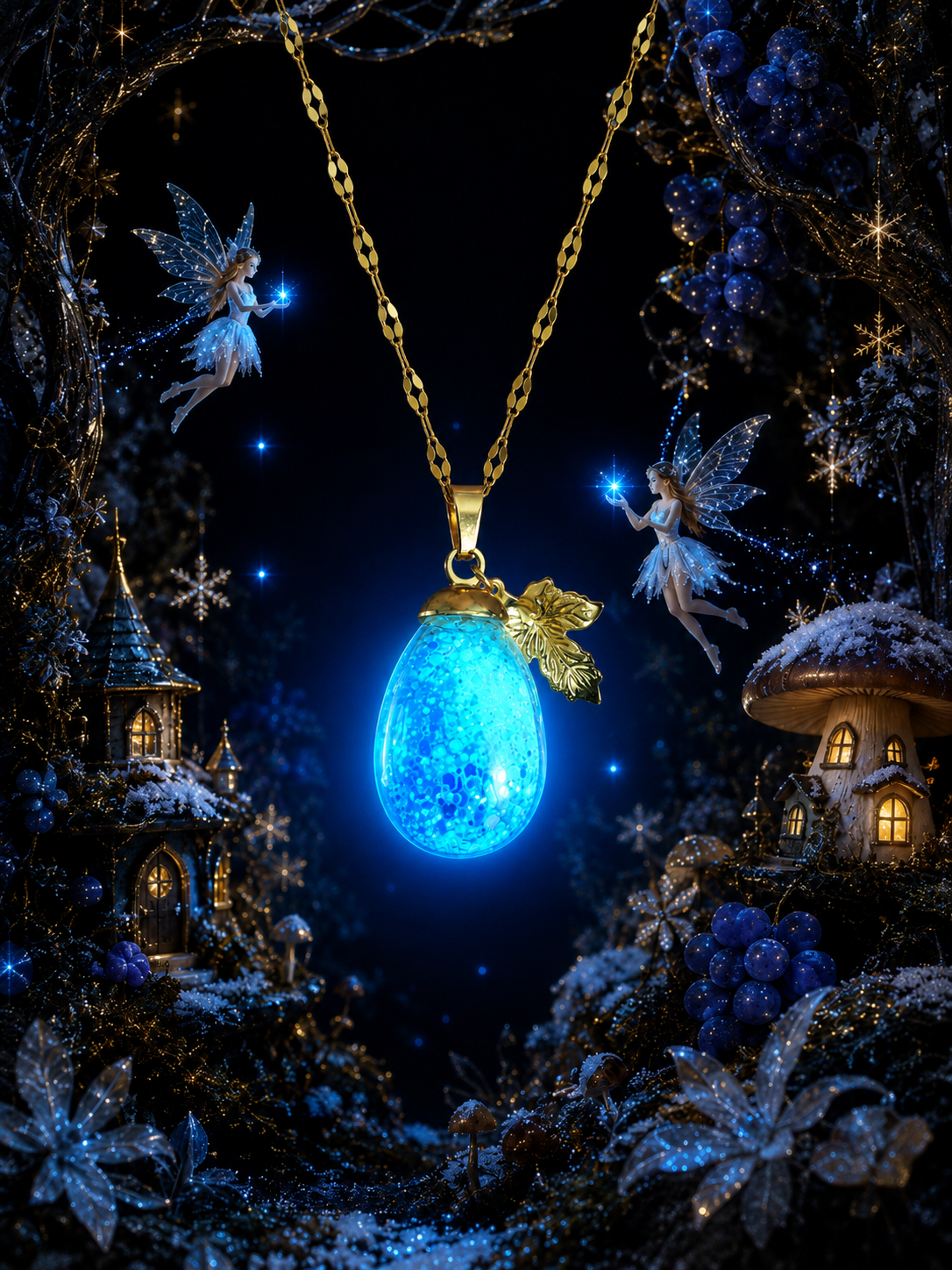 Collier gros Raisin bleu givré — lueur de topaze