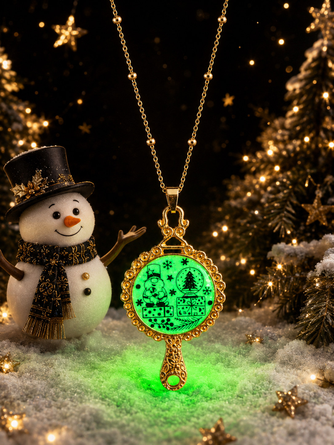 Collier La Magie de Noël Fluorescent – Création Artisanale Plaquée Or 18 Carats