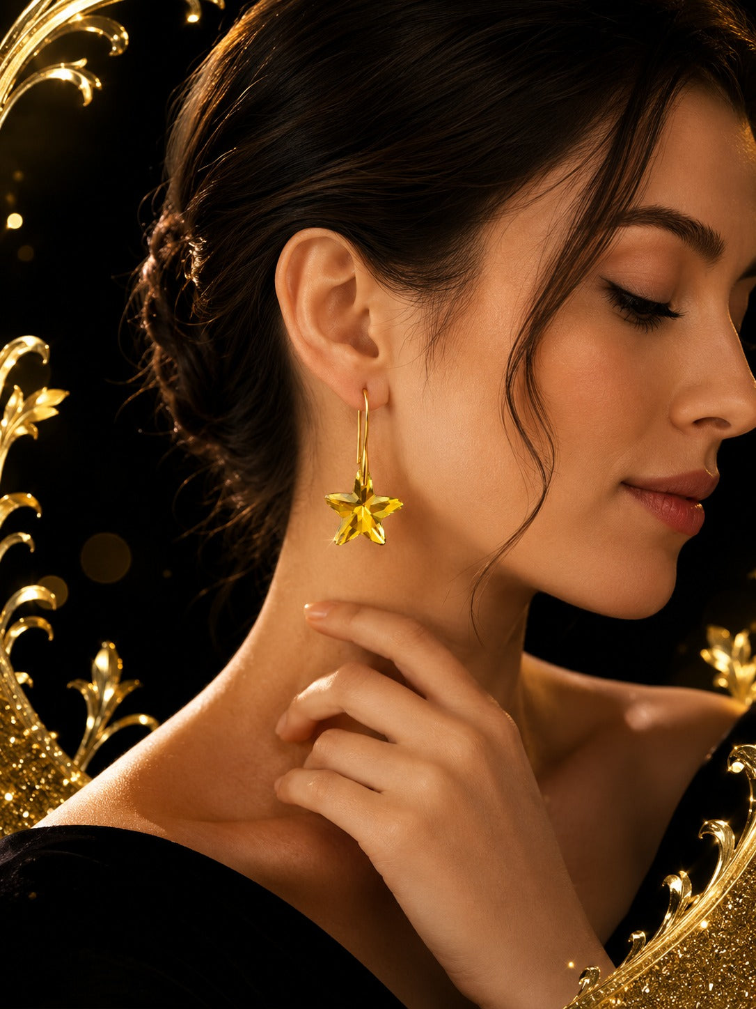 Boucles d’oreilles étoile en cristal doré – Éclat solaire