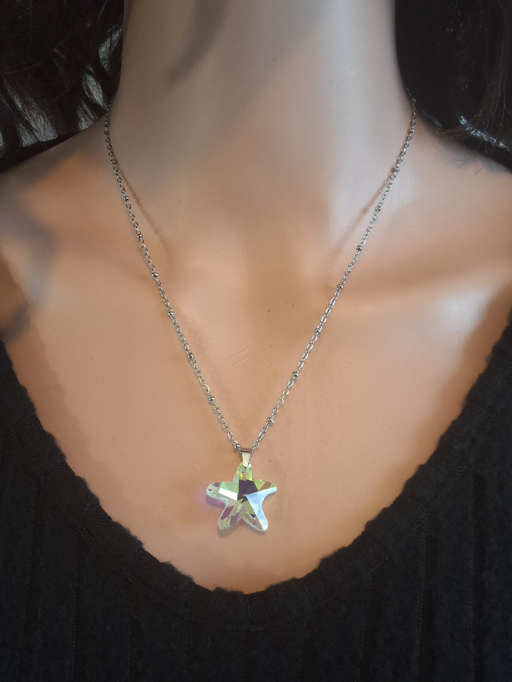Collier grosse étoile de mer en cristal argent