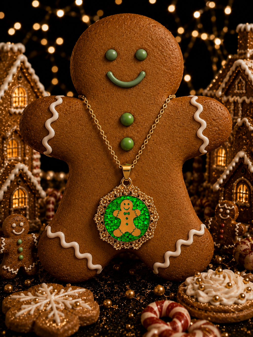 Collier Petit Biscuit fluorescent doré – Chaîne courte Lueur
