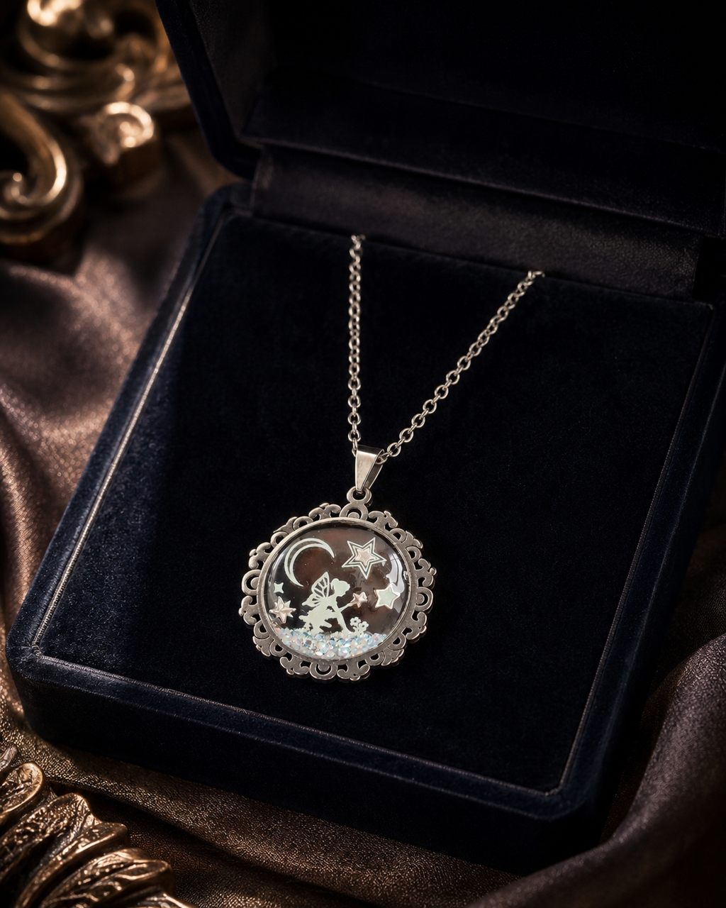 Collier de la fée luna avec grosse perle magique sous la bonne étoile .