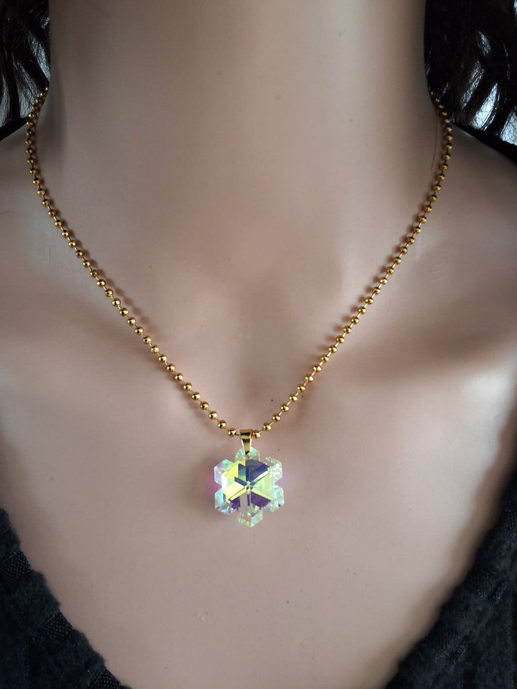 Collier gros flocon de neige en cristal or