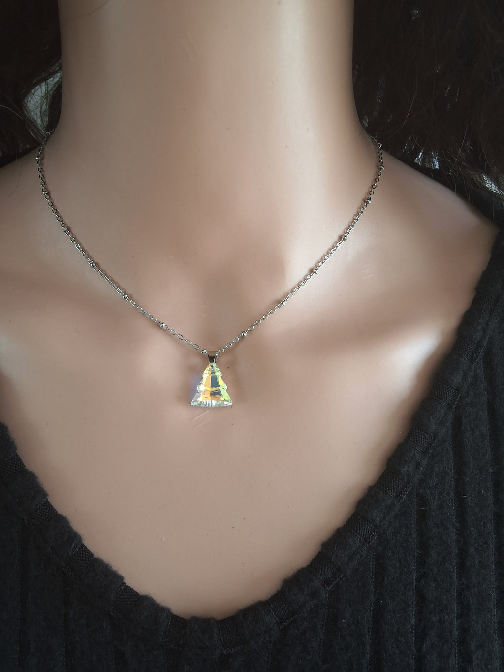 Collier sapin en cristal argent