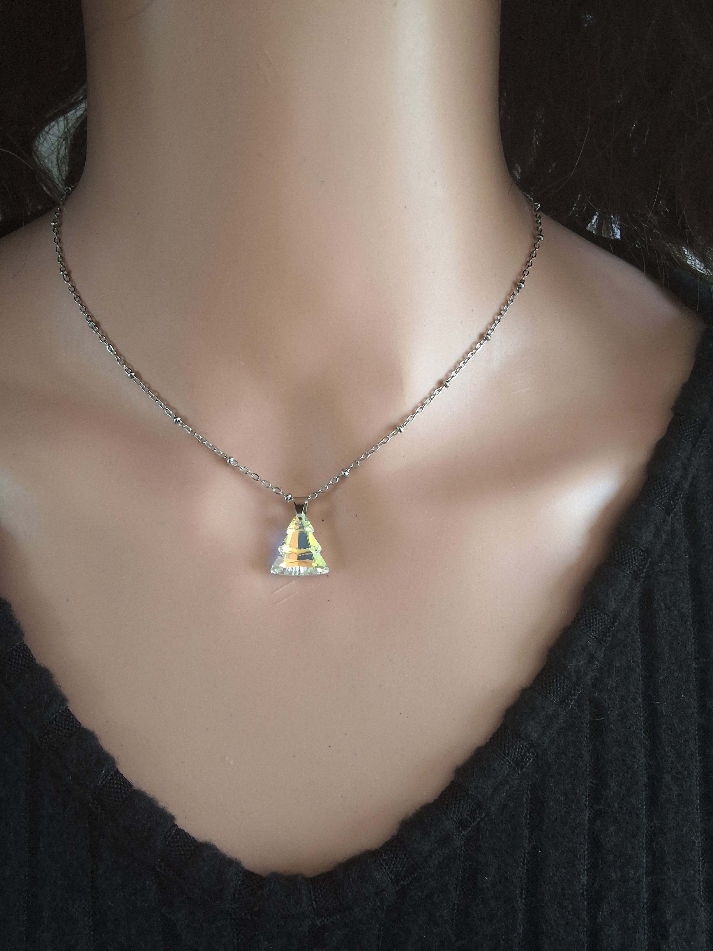 Collier sapin en cristal argent