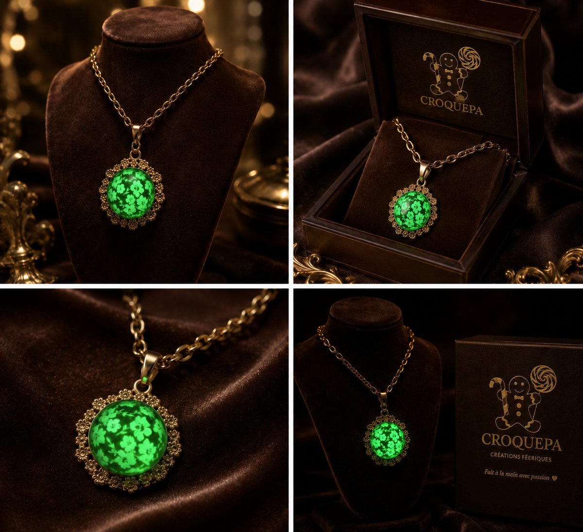 Collier fleures et dentelle.