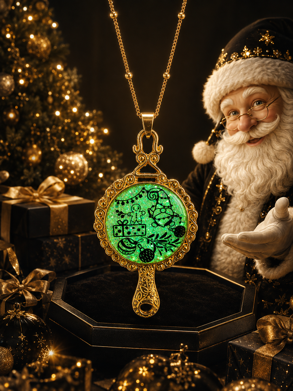 Collier L’Éclat Magique de Noël Fluorescent – Création Artisanale Plaquée Or 18 Carats