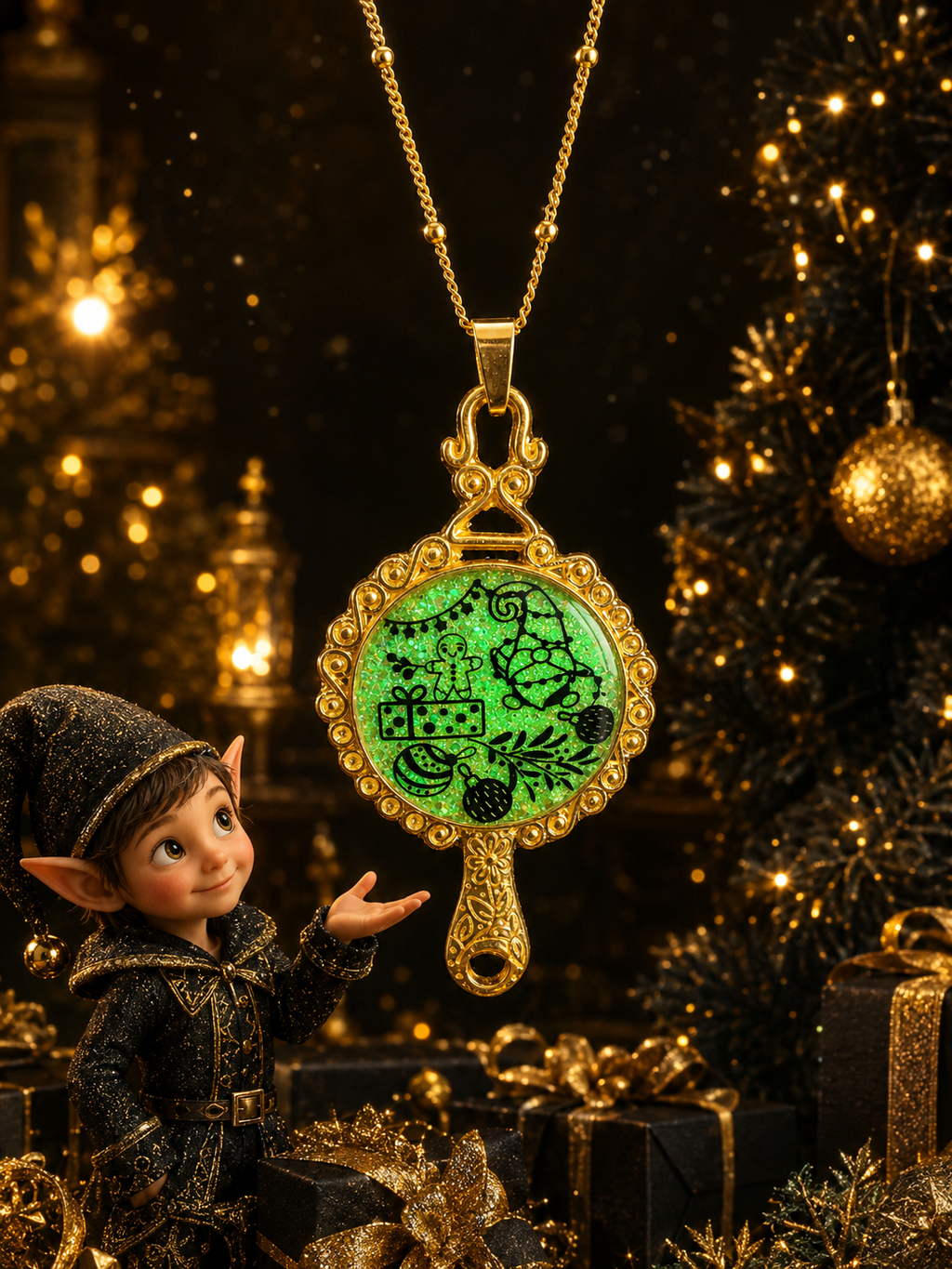 Collier L’Éclat Magique de Noël Fluorescent – Création Artisanale Plaquée Or 18 Carats