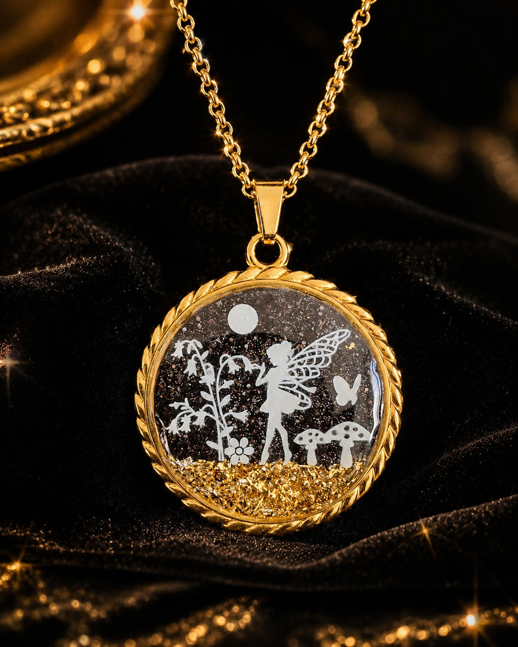 Collier avec pendentif rond à corde de la fée jadelia or