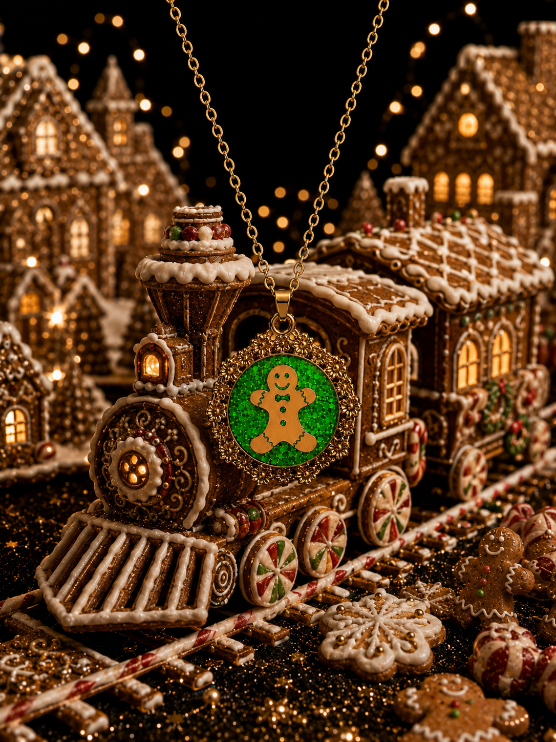 Collier Petit Biscuit fluorescent doré – Chaîne courte Lueur