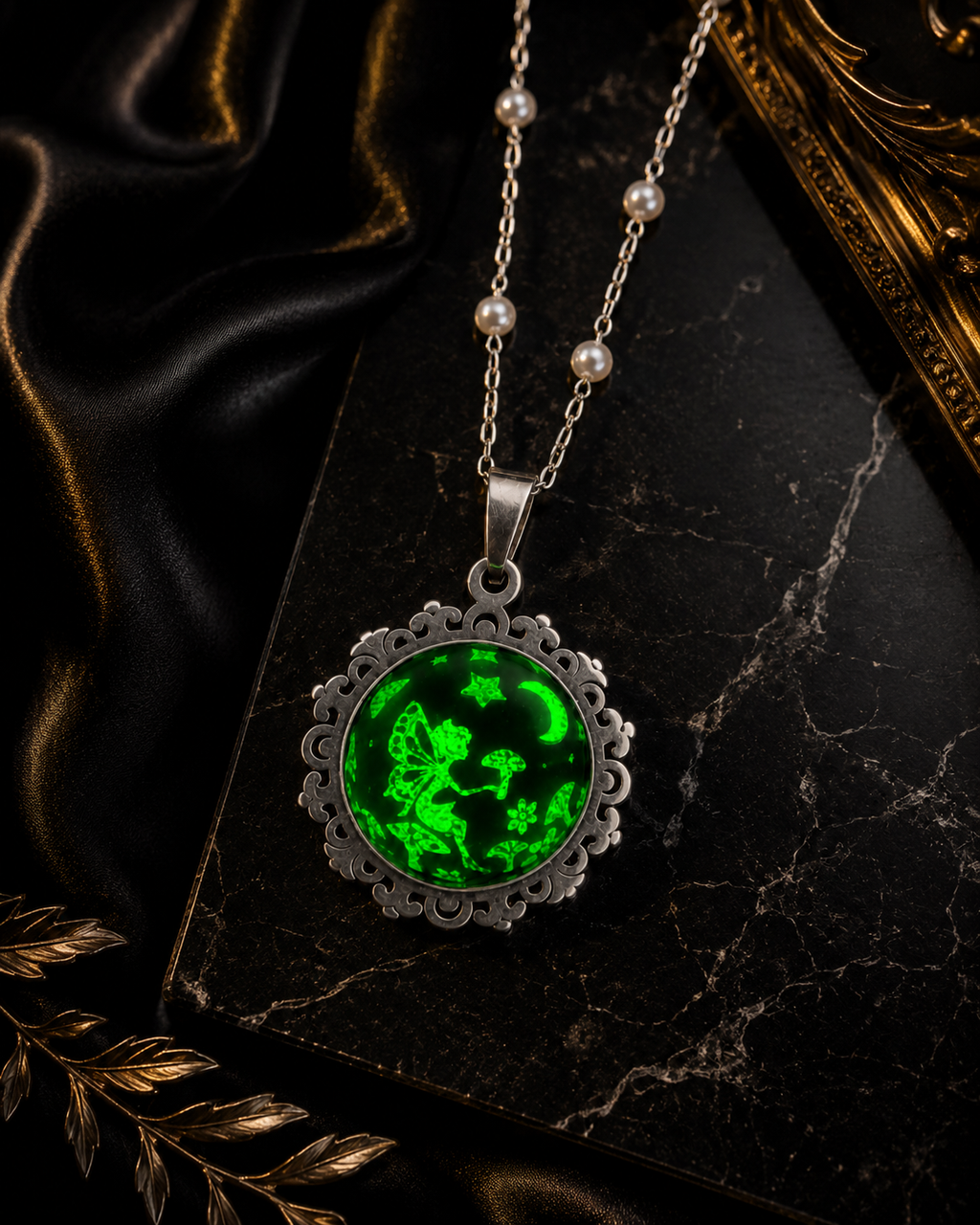 Collier rond dentelle moyenne perle de la fée préline.