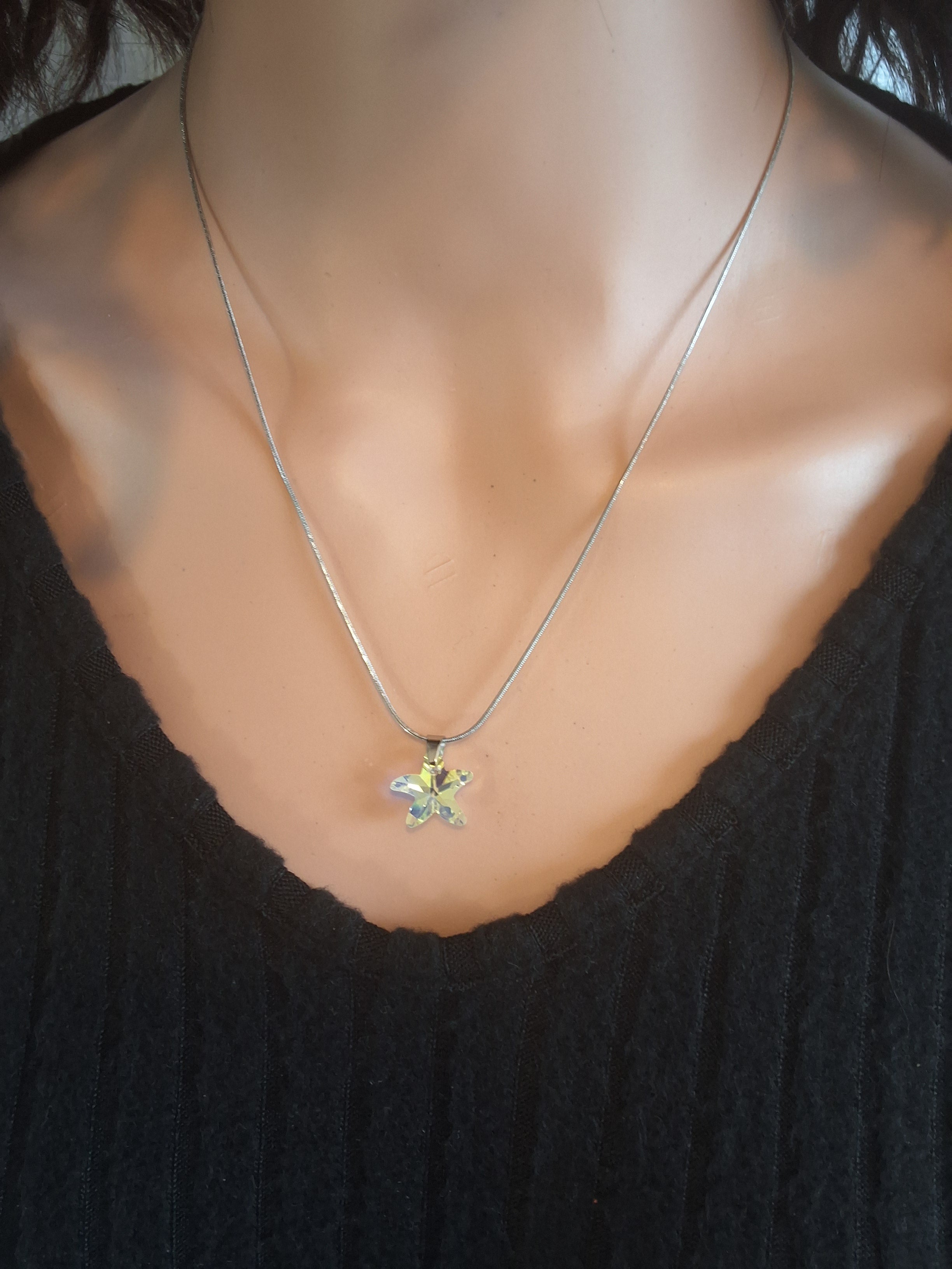 Collier petite étoile de mer 2 en cristal argent
