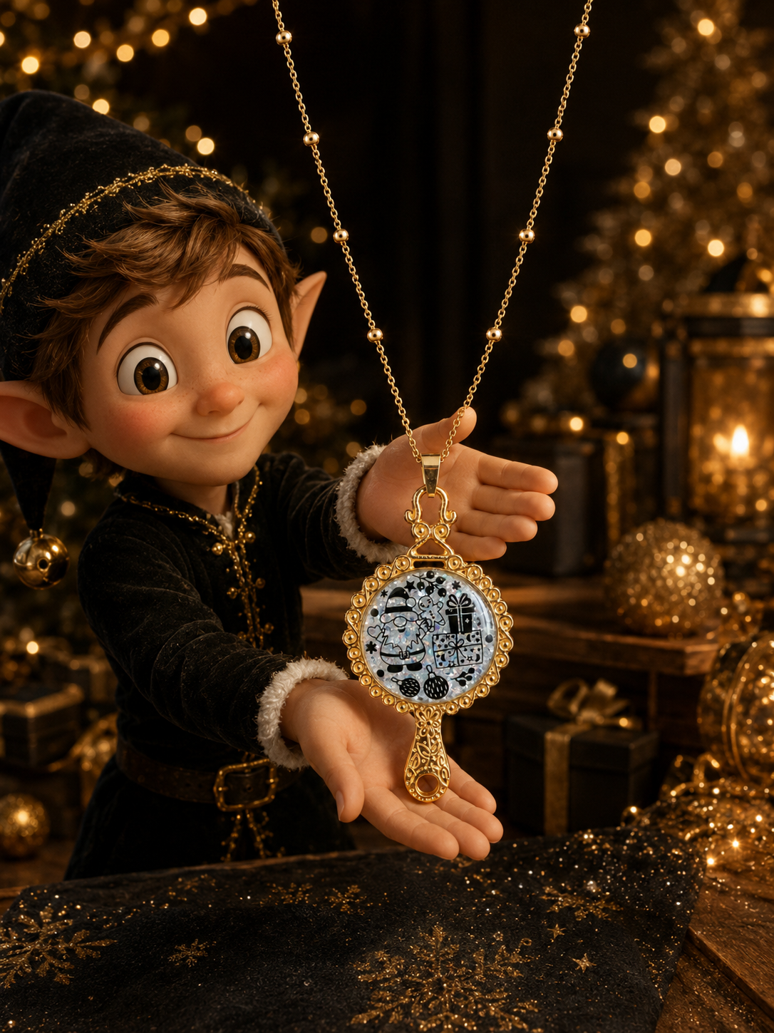 Collier Féerie de Noël Fluorescent – Création Artisanale Plaquée Or 18 Carats