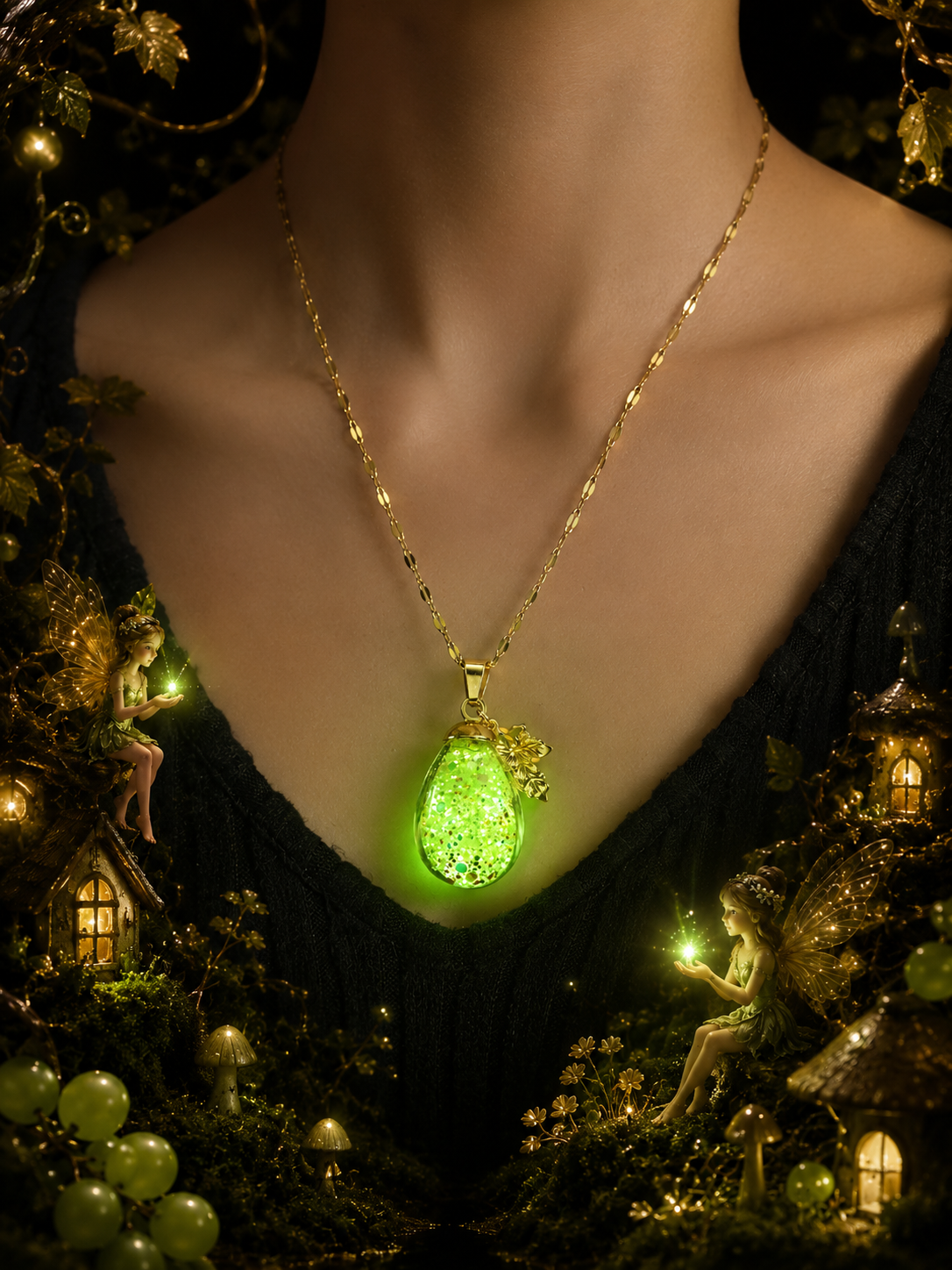 Collier gros Raisin Vert — Éclat Enchanté