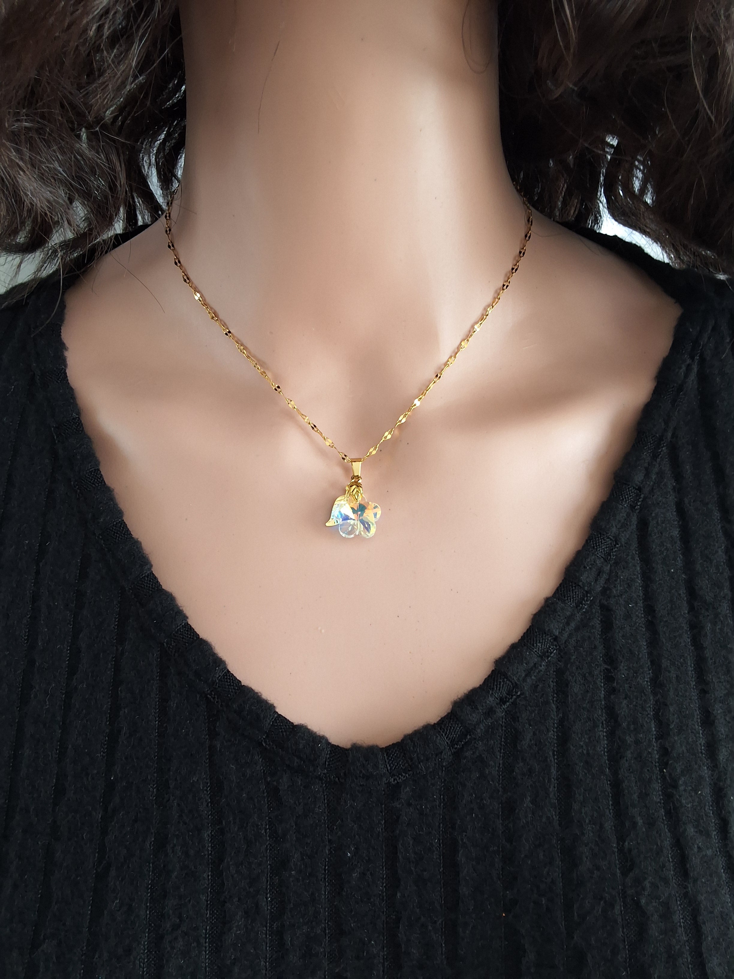 Collier fleurs de cerisier en cristal or
