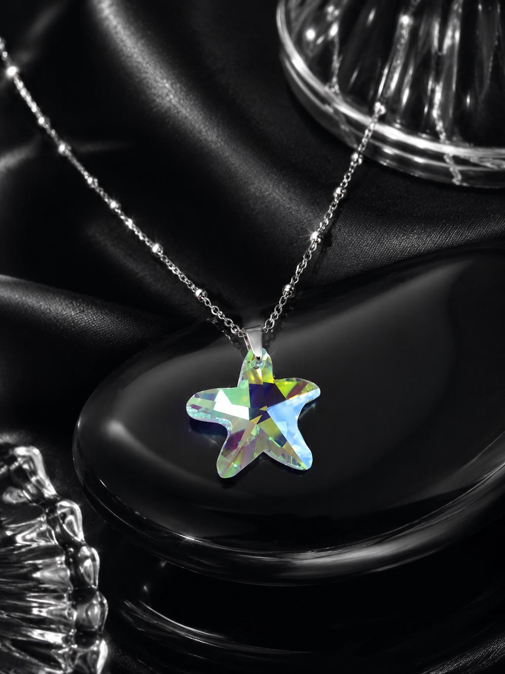 Le collier grosse étoile de mer en cristal argenté