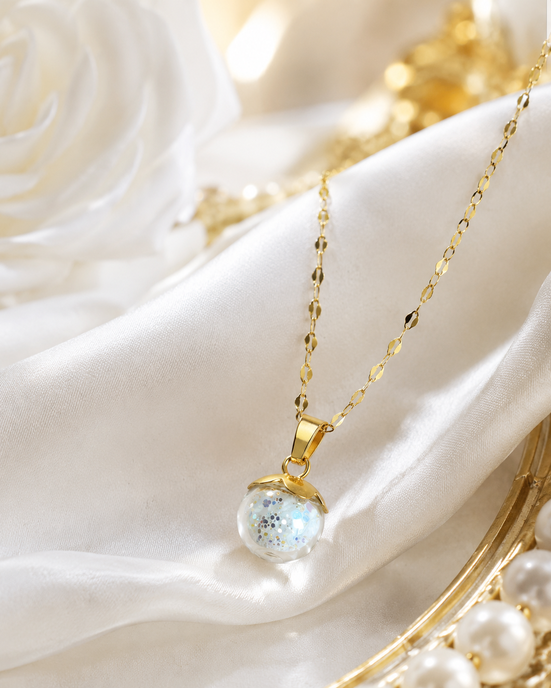 Collier or petites groseilles vertes