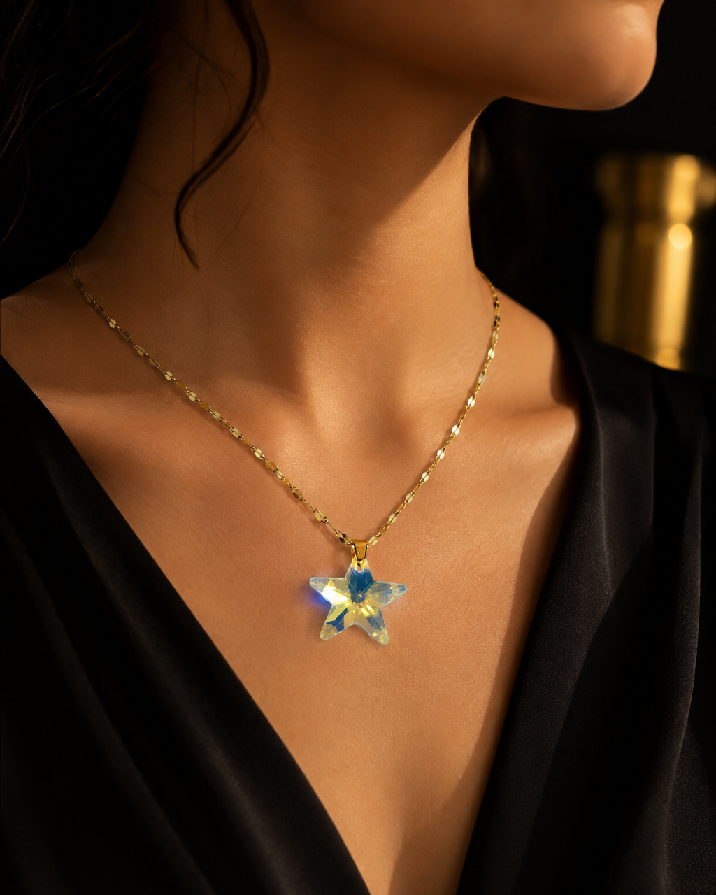 Le collier étoile du ciel céleste en cristal doré
