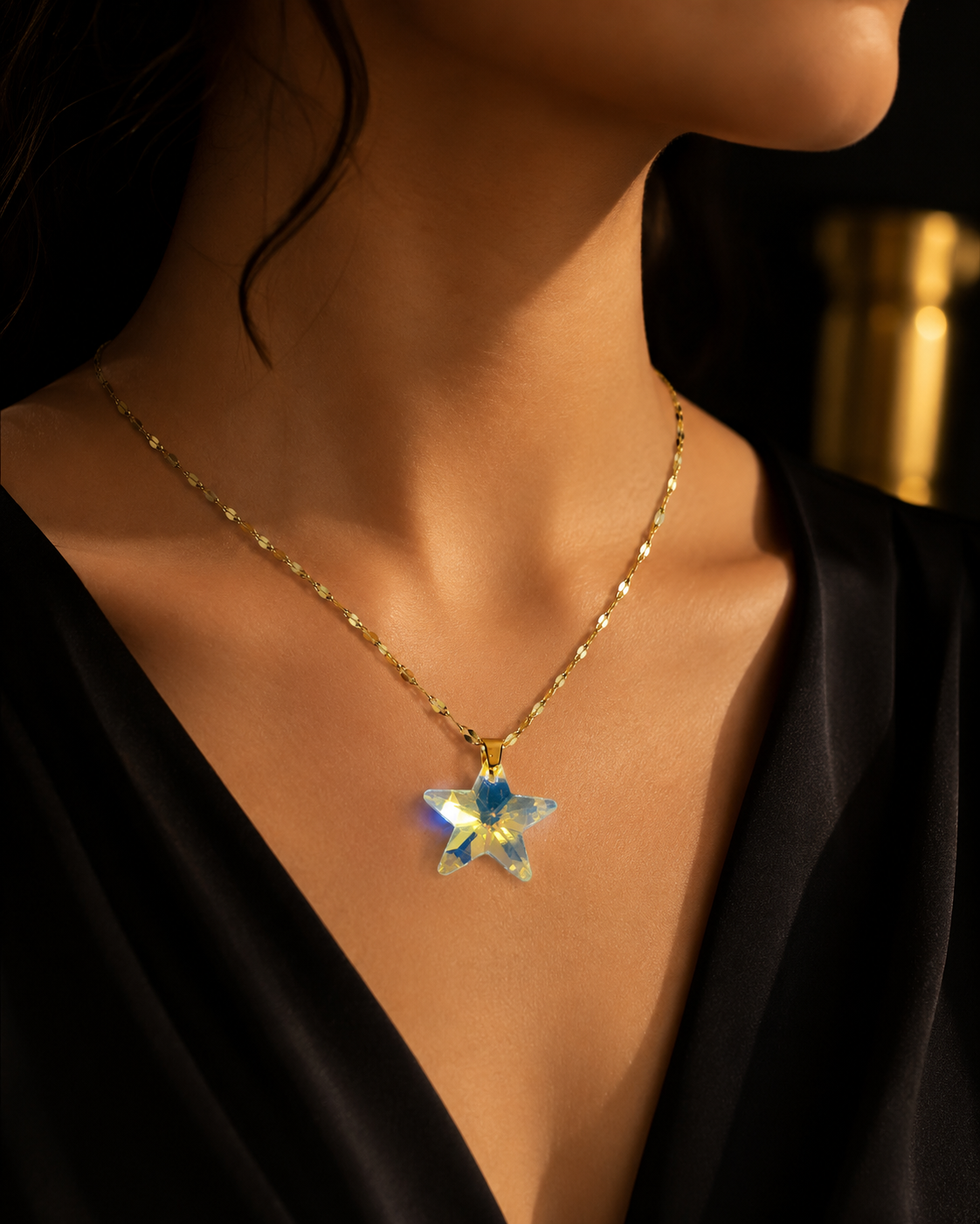 Le collier étoile du ciel céleste en cristal doré
