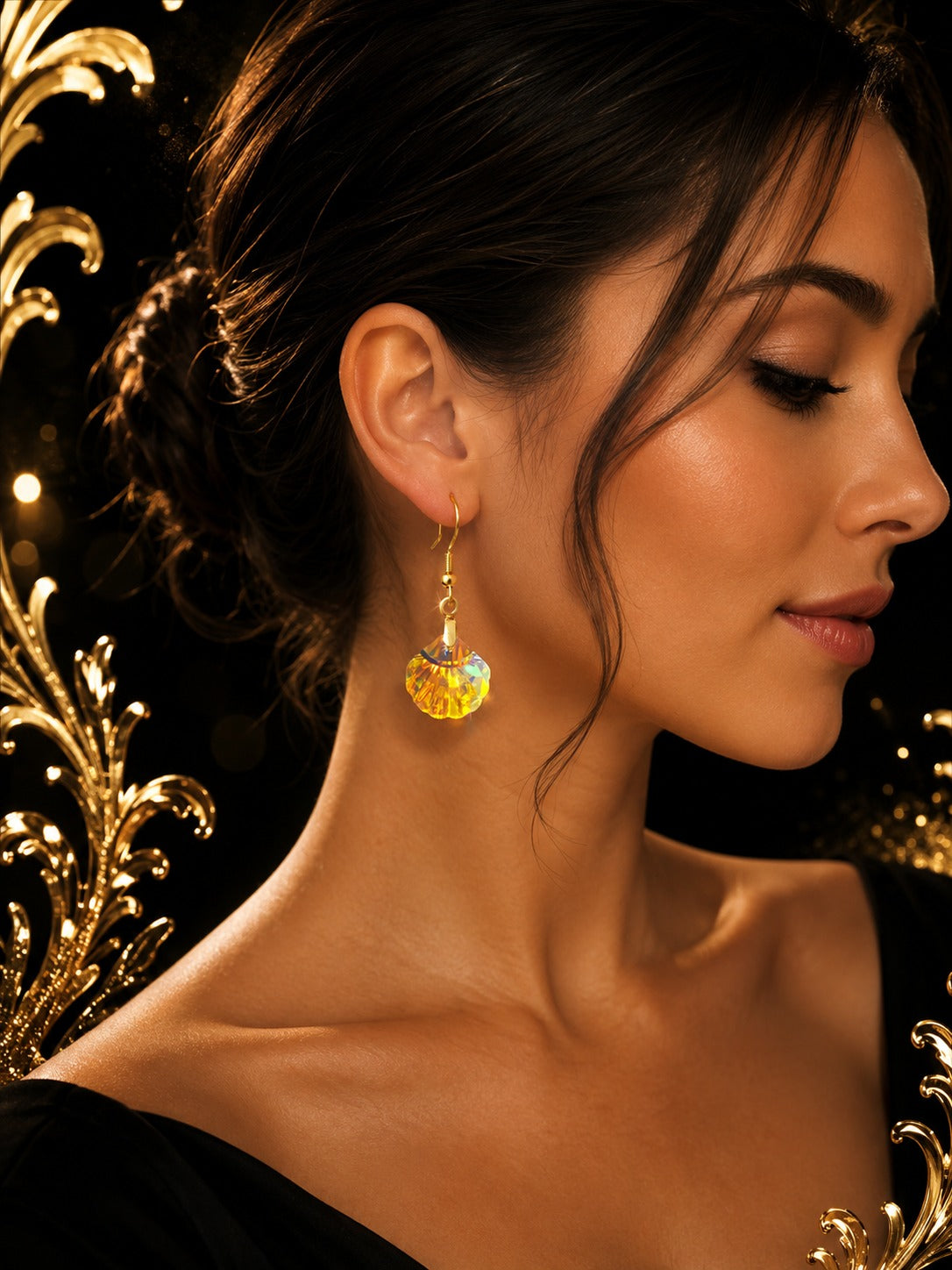 Boucles d’oreilles coquillage en cristal doré – Éclat marin