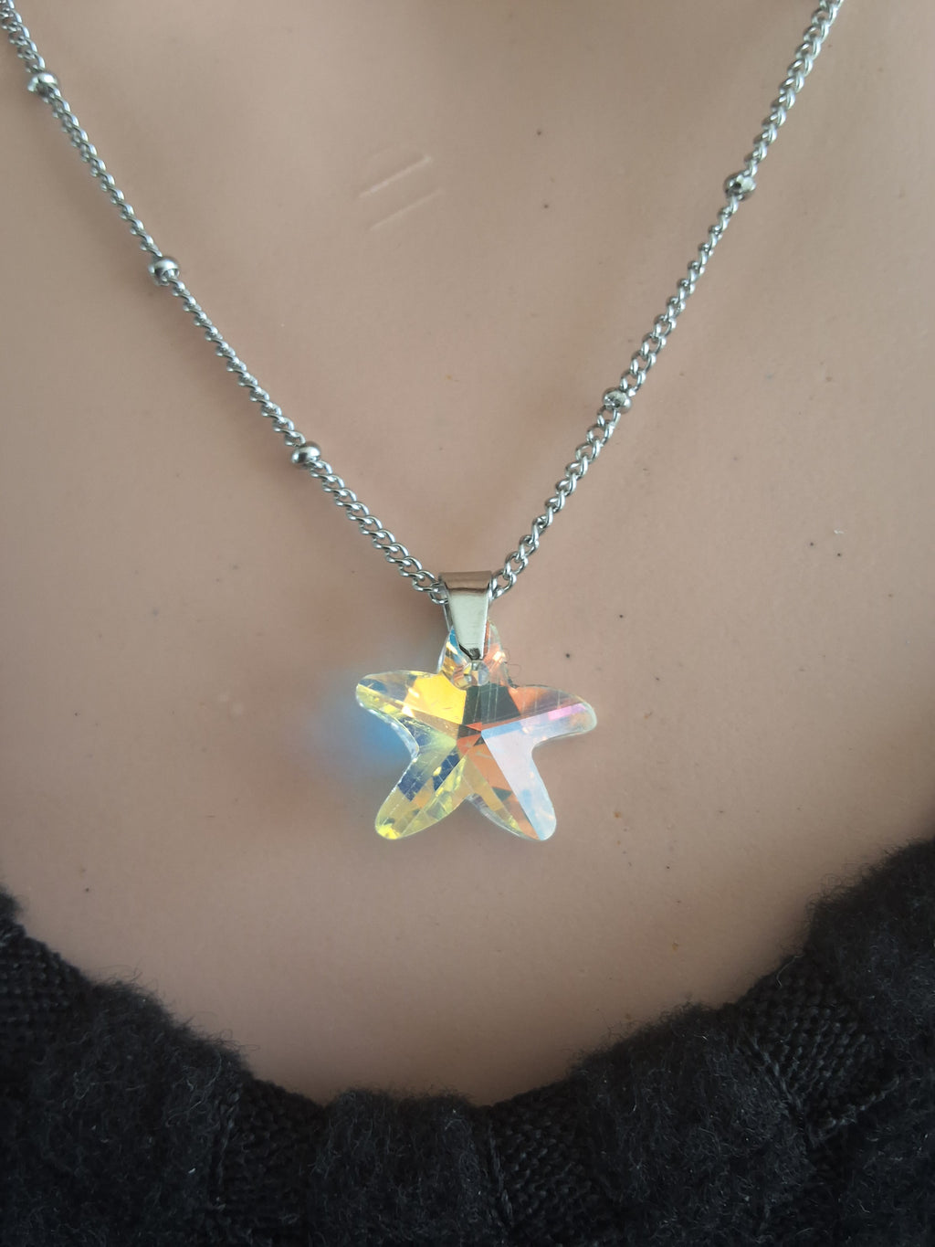 Collier petite étoile de mer en cristal argent