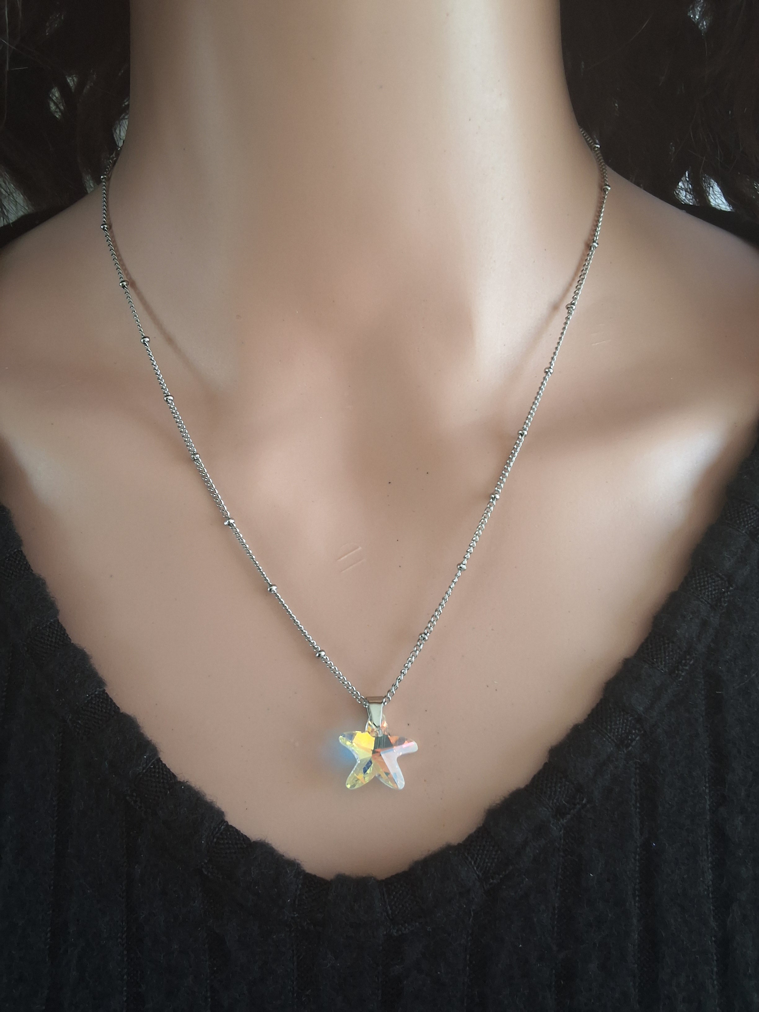 Collier petite étoile de mer en cristal argent