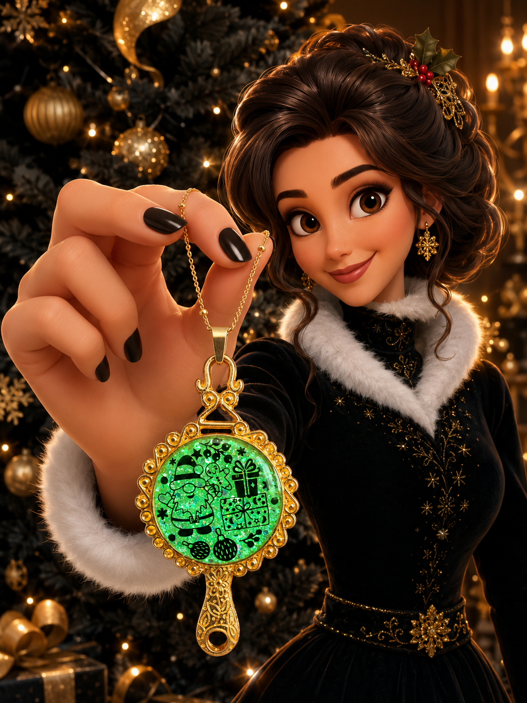 Collier Féerie de Noël Fluorescent – Création Artisanale Plaquée Or 18 Carats