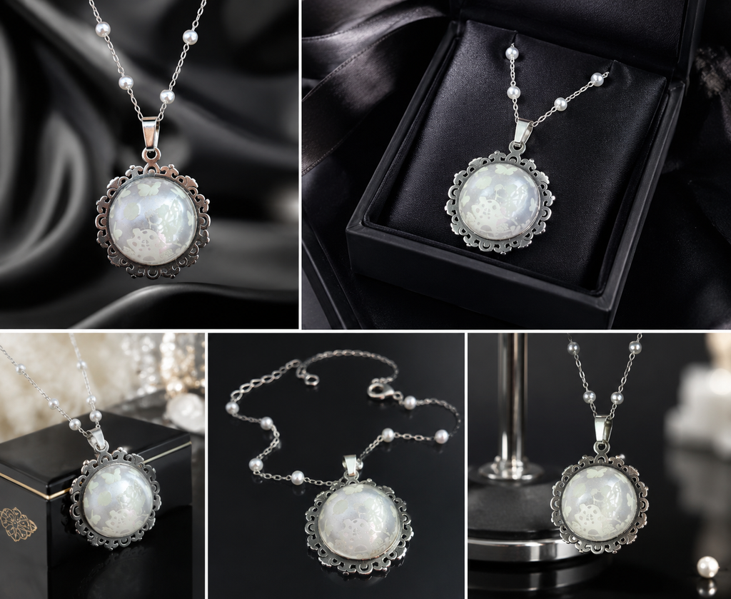 Collier rond à dentelle moyenne perle blanche de la fée félicia