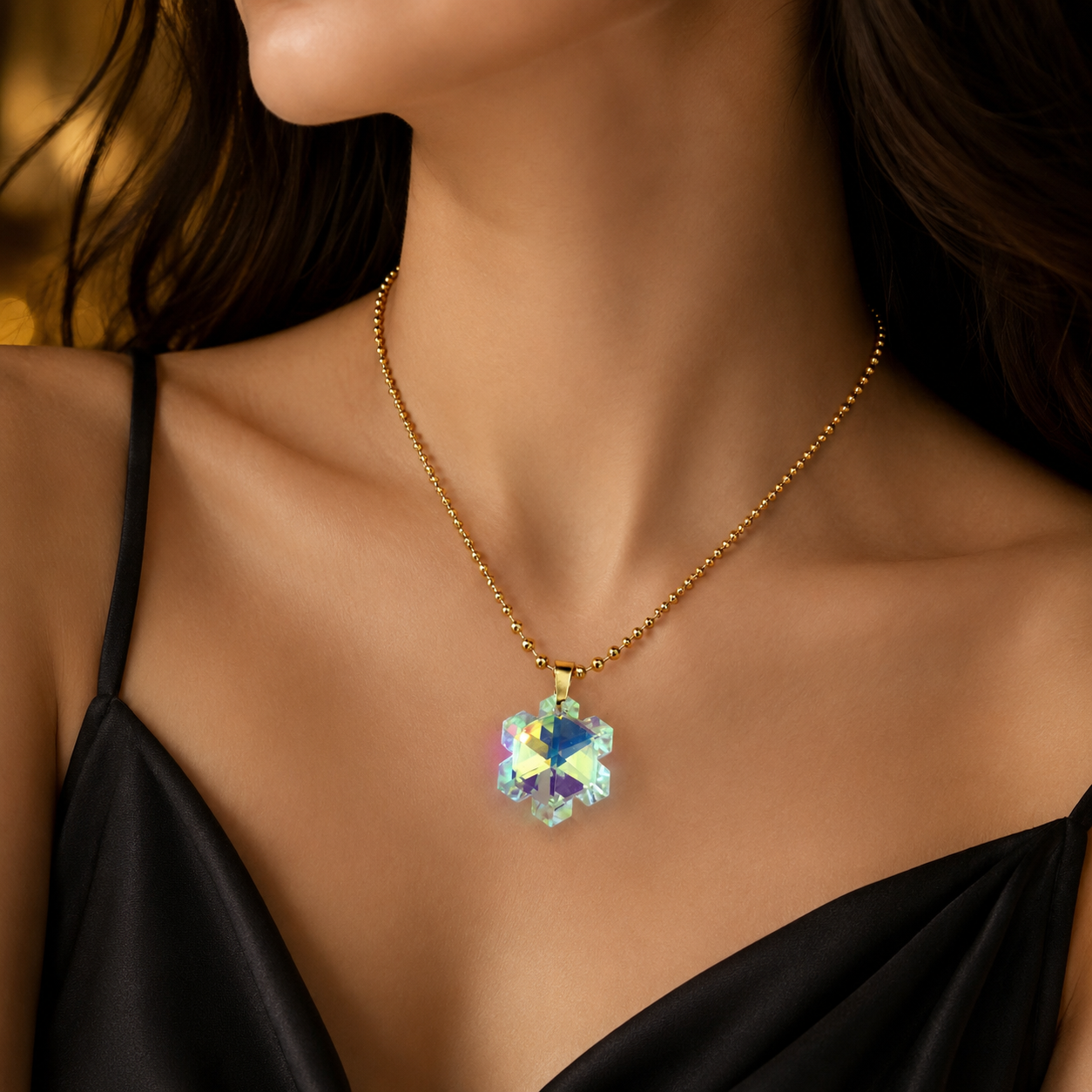 Le collier gros flocon de neige en cristal doré