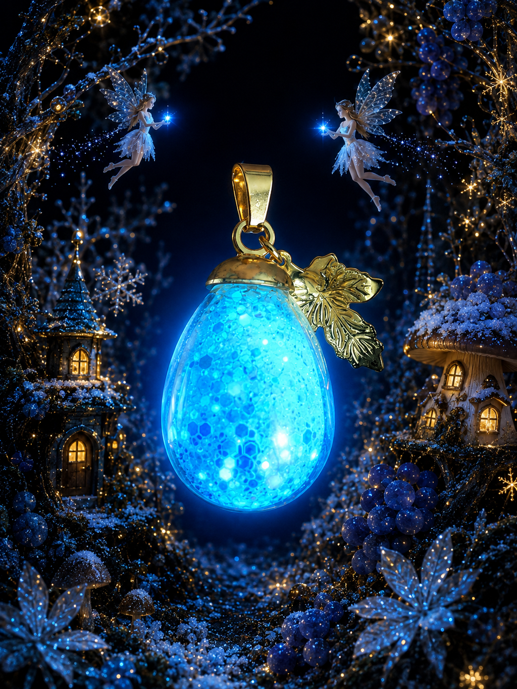 Collier gros Raisin bleu givré — lueur de topaze