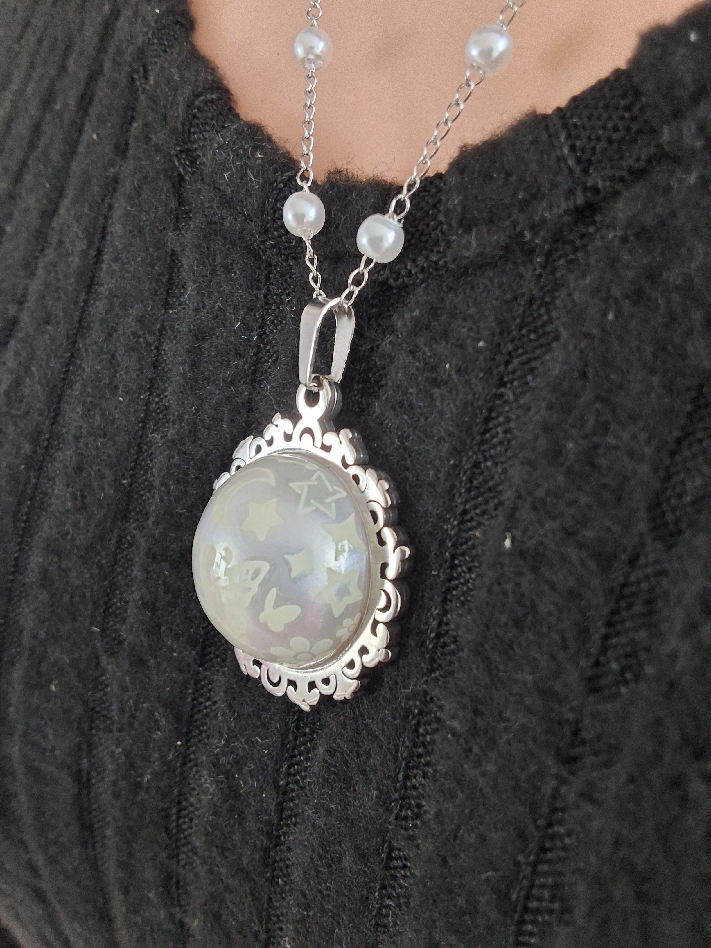 Collier rond à dentelle moyenne perle blanche de la fée penny 2