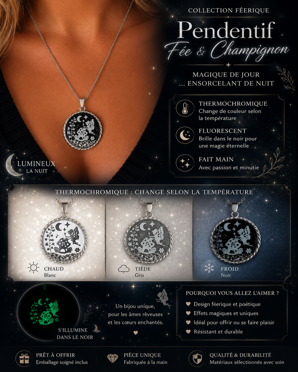 Collier avec pendentif rond à corde de la fée félicia argent