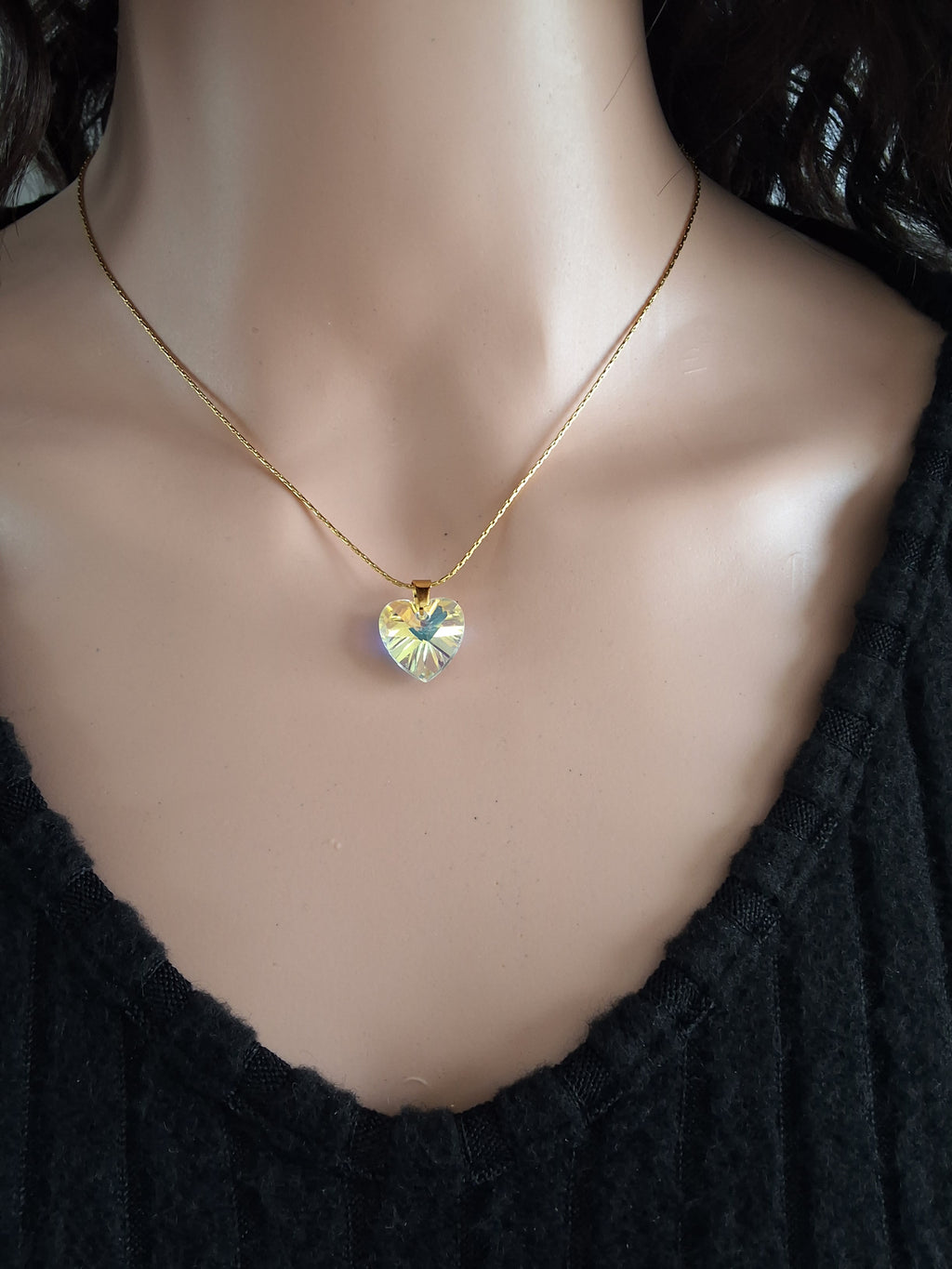 Collier coeur en cristal or 1