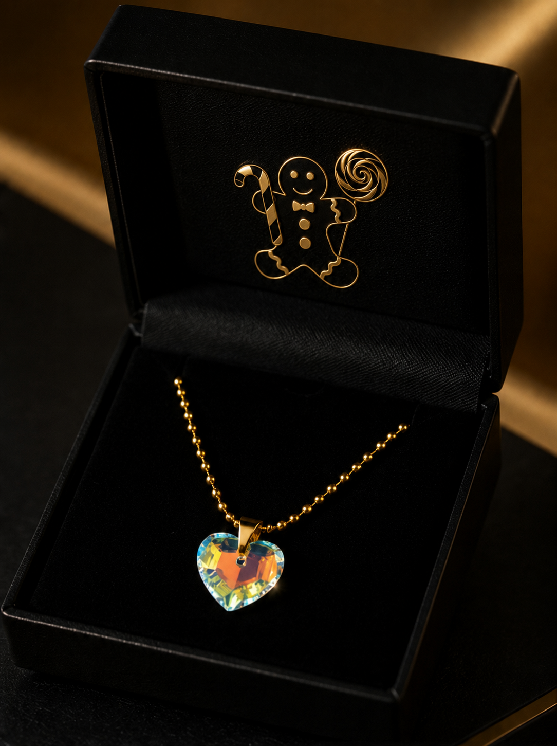 Le collier gros cœur en cristal doré