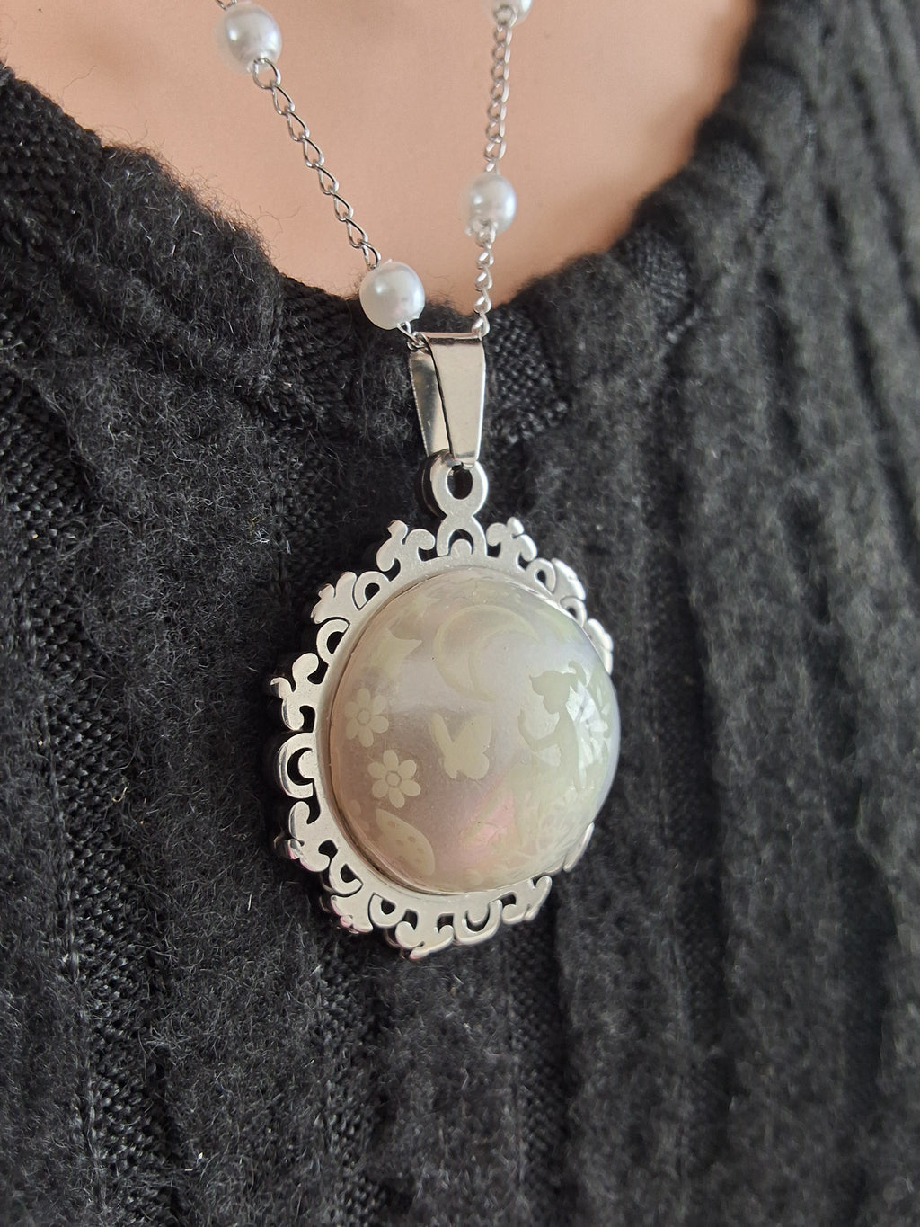 Collier rond à dentelle moyenne perle blanche de la fée penny 1