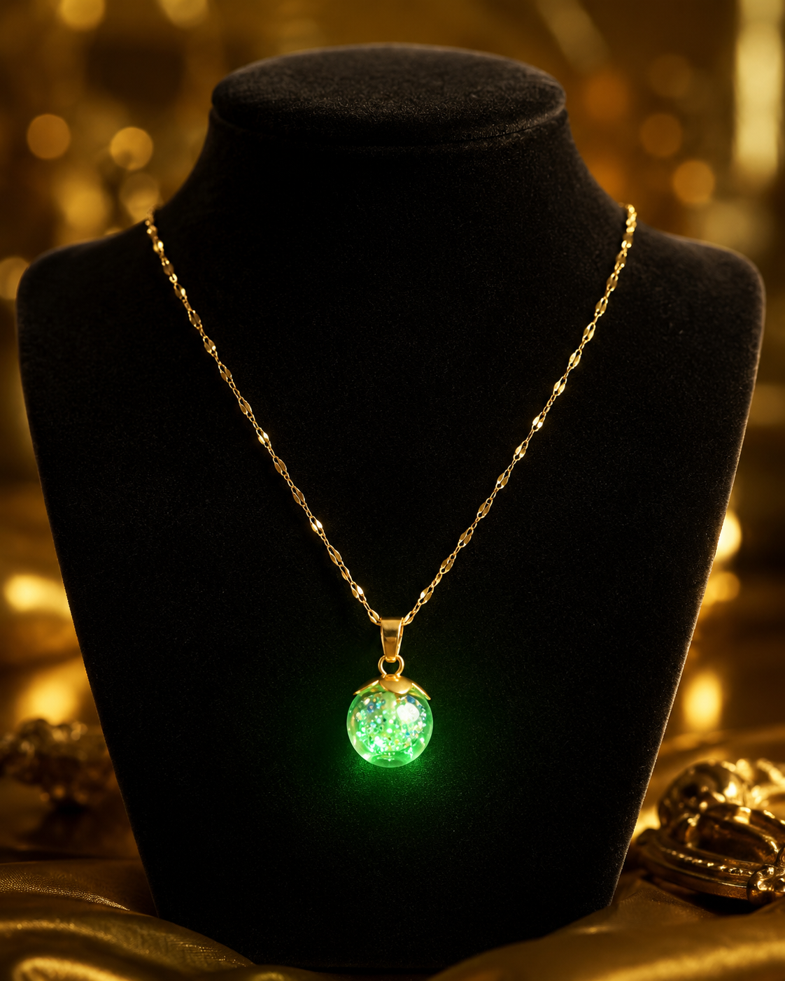 Collier or petites groseilles vertes