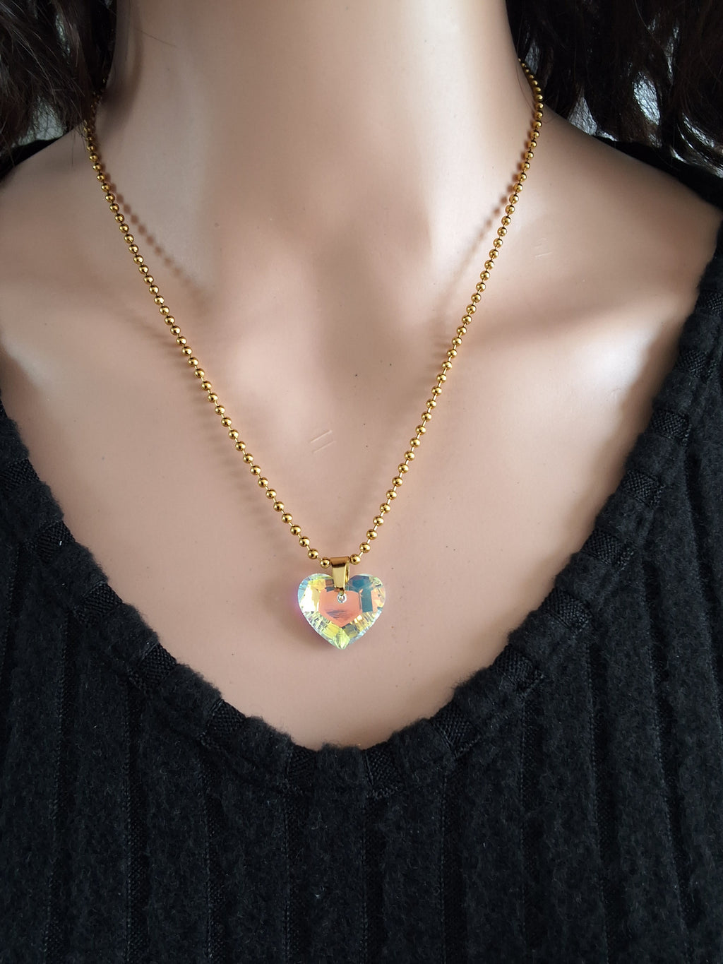 Collier gros cœur en cristal or