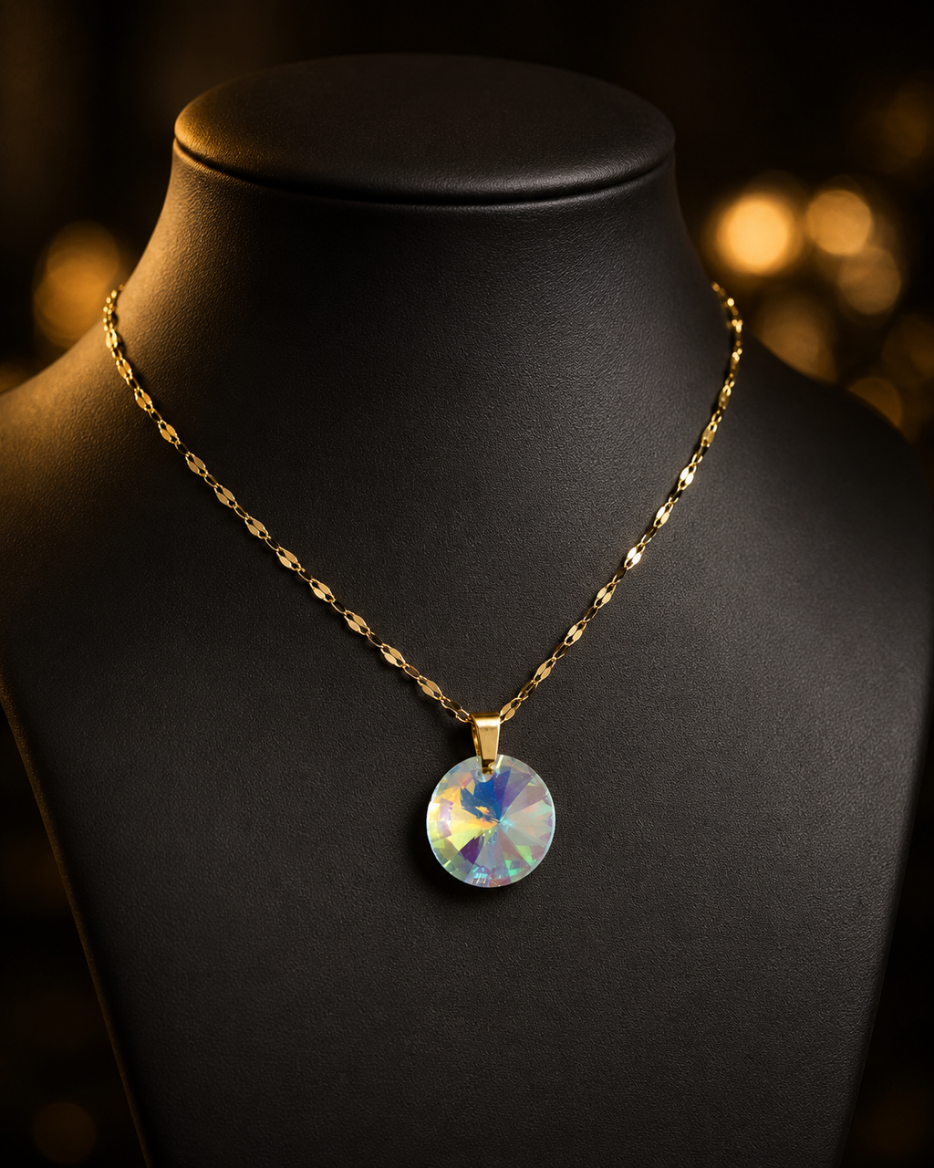 Le collier cristal  rond doré