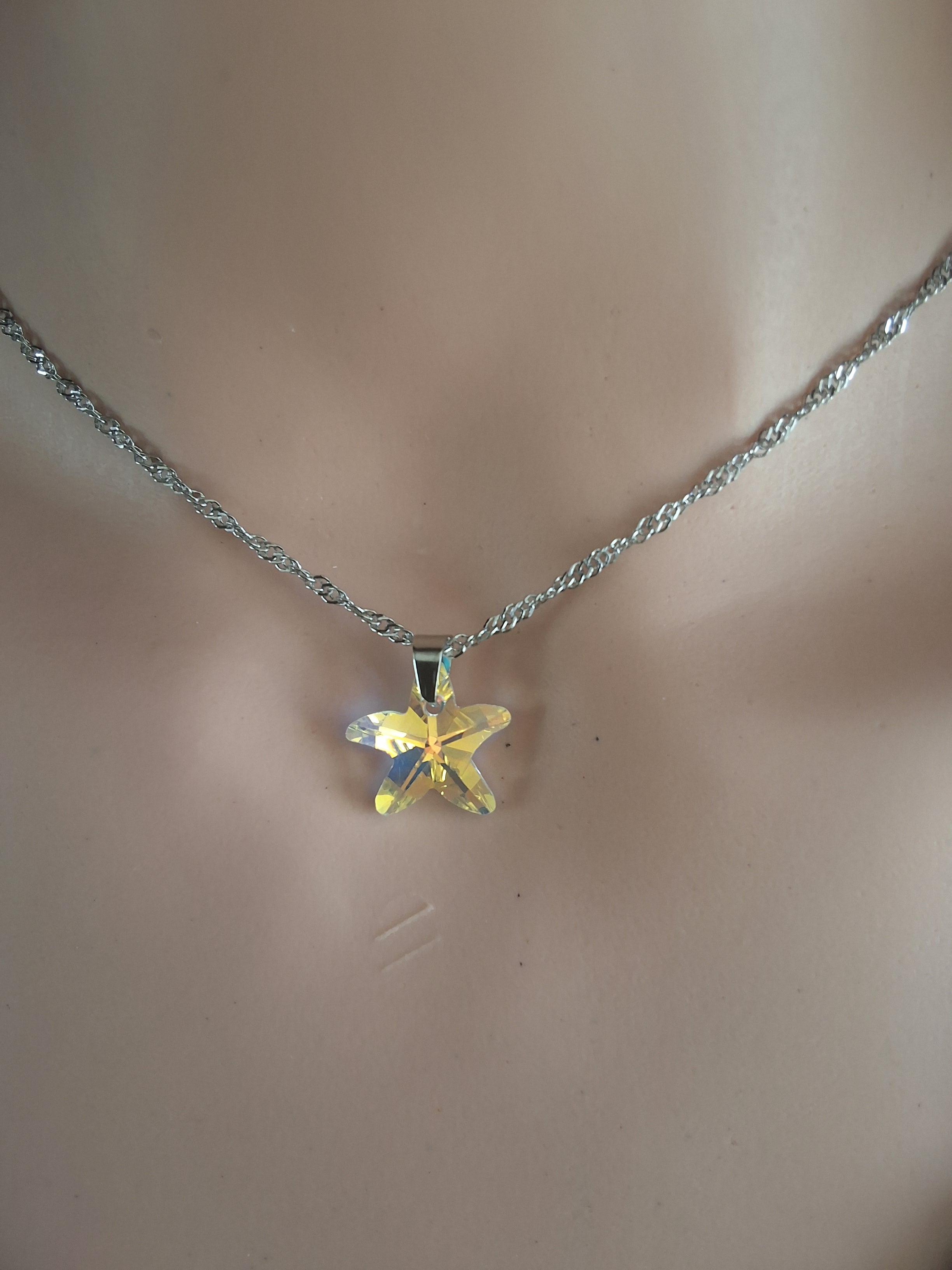 Collier petite étoile de mer 2 en cristal argent