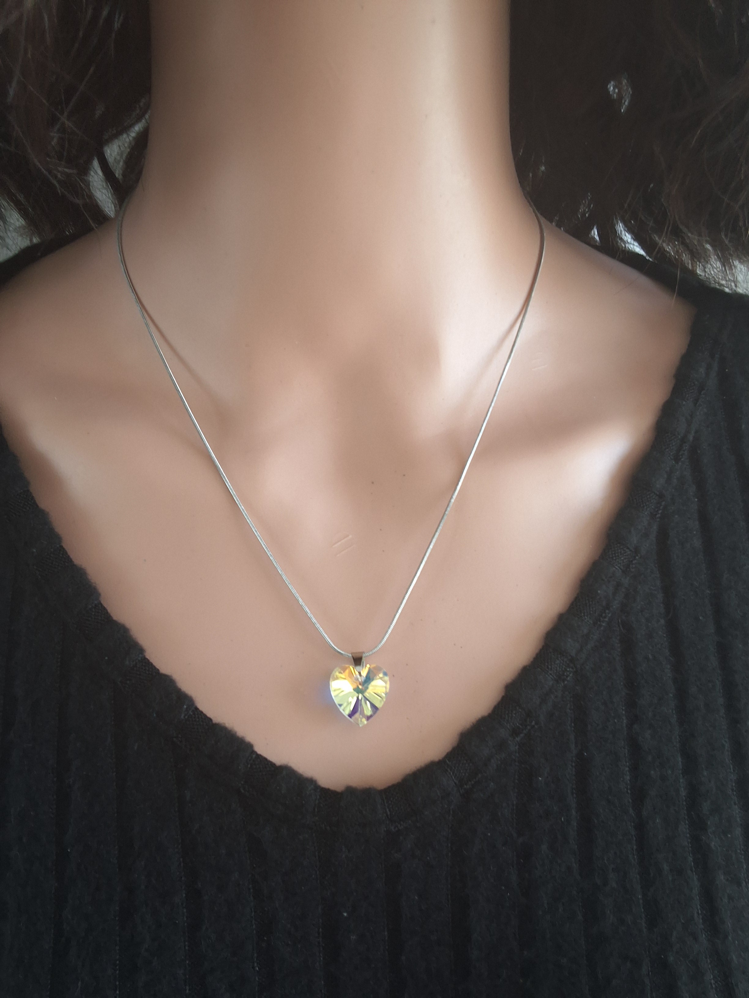 Collier petit cœur en cristal argent