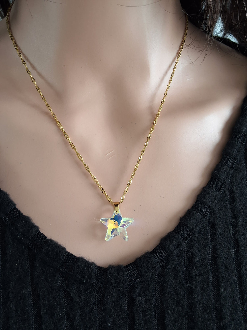 Collier étoile en cristal or