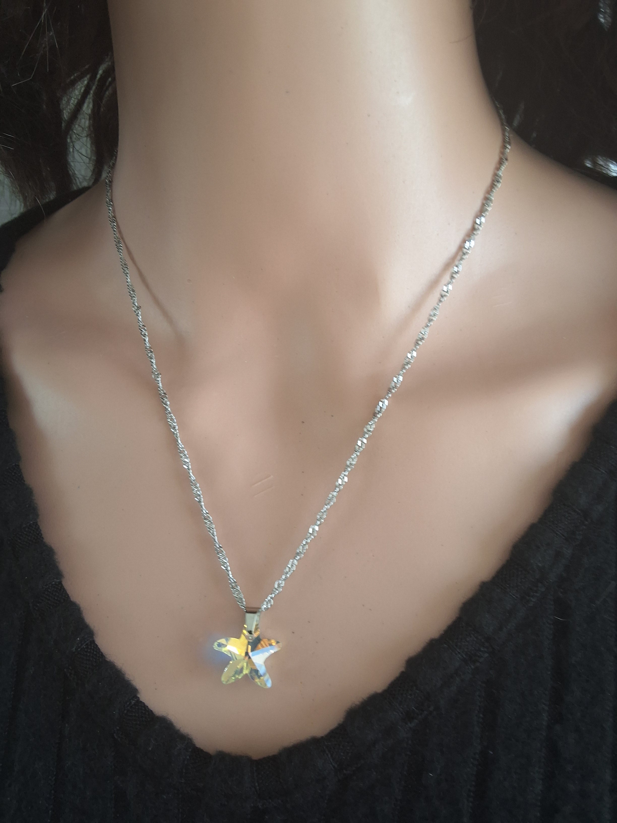 Collier petite étoile de mer 2 en cristal argent