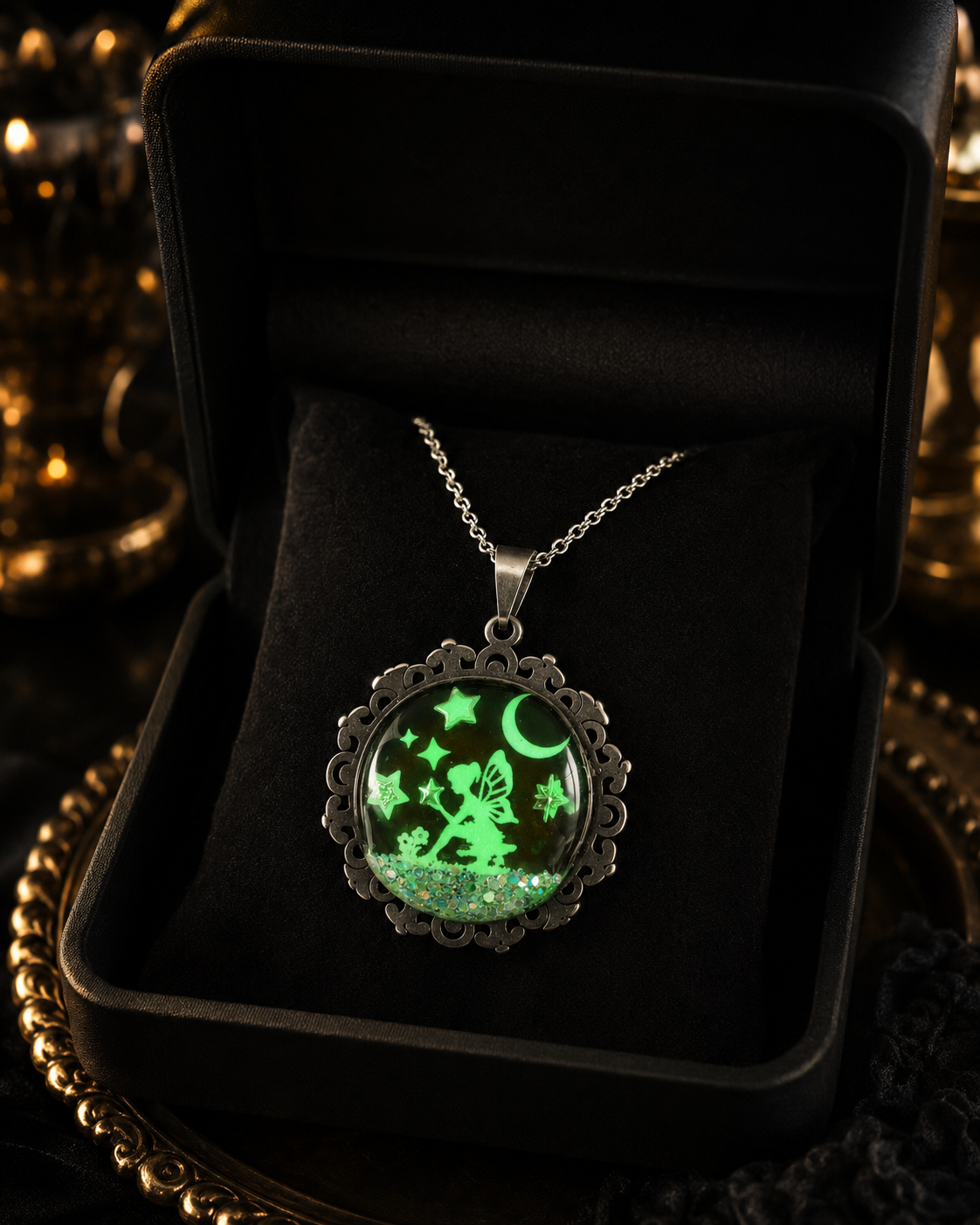 Collier de la fée luna avec grosse perle magique sous les étoiles
