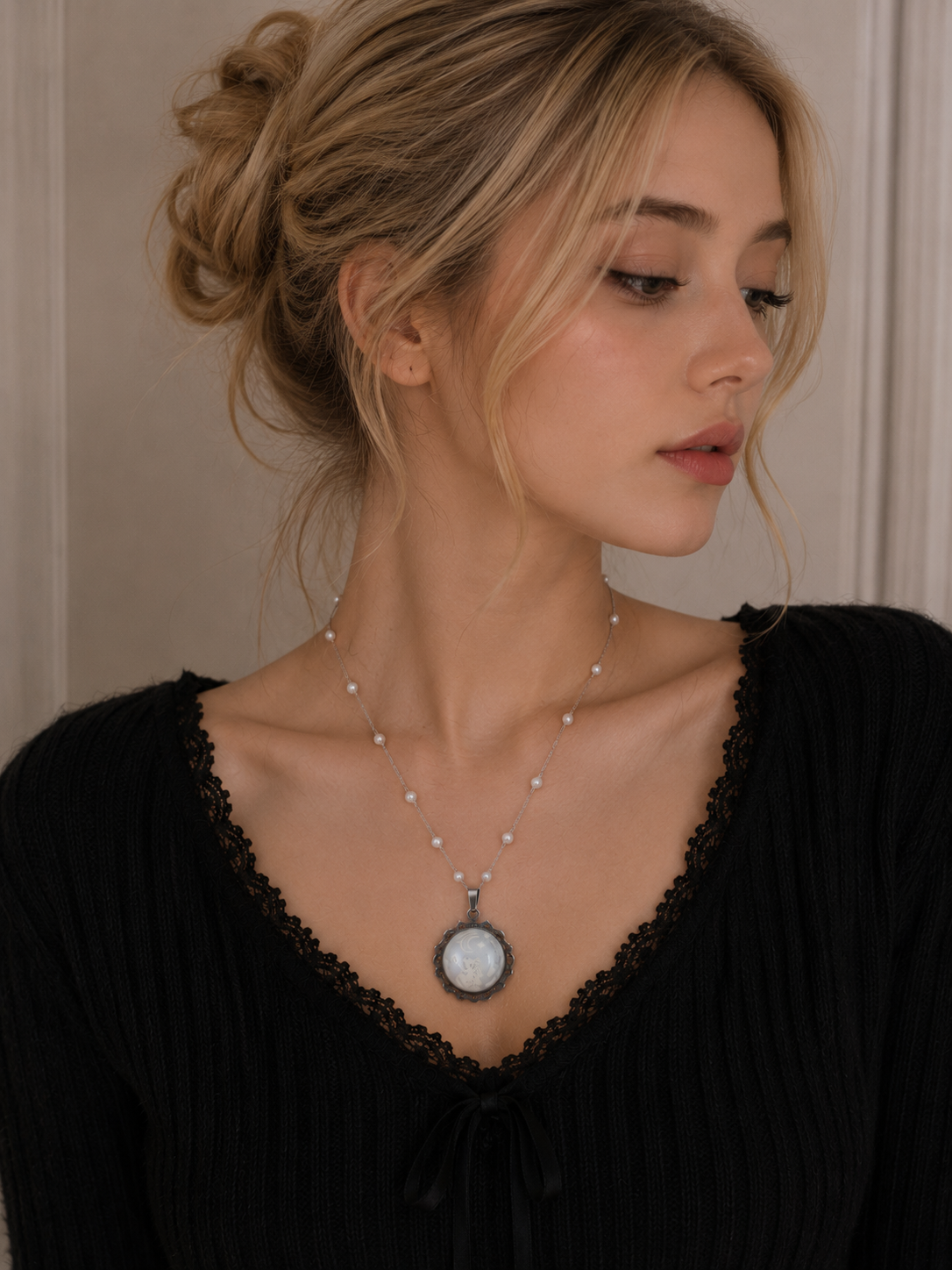 Collier rond à dentelle moyenne perle blanche de la fée penny 2