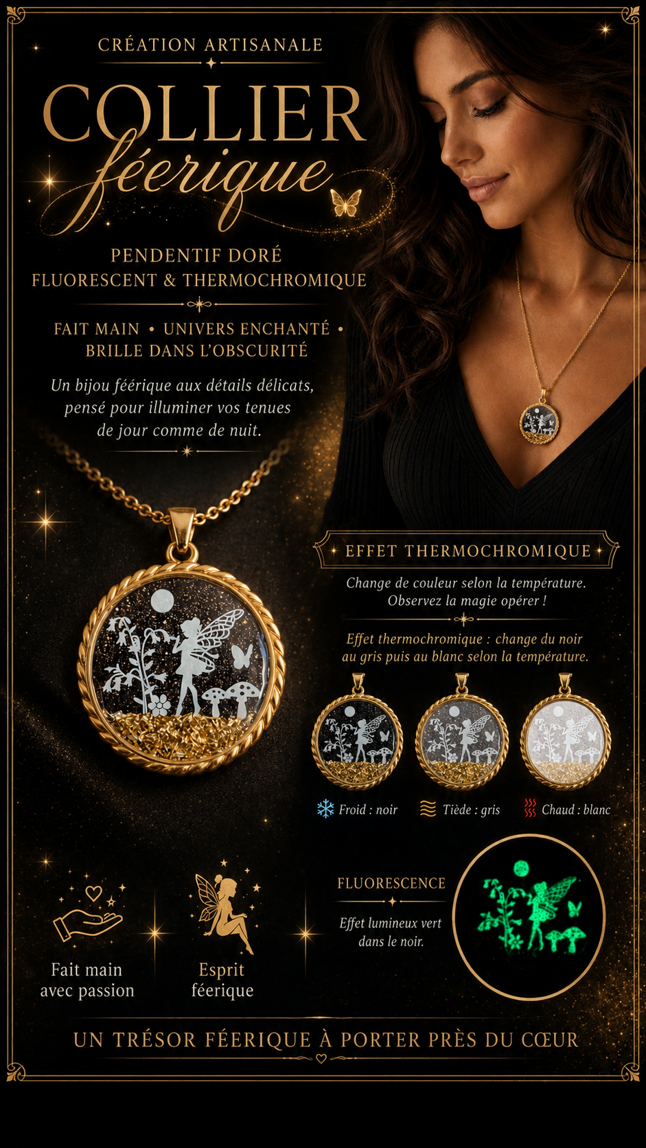 Collier avec pendentif rond à corde de la fée jadelia or