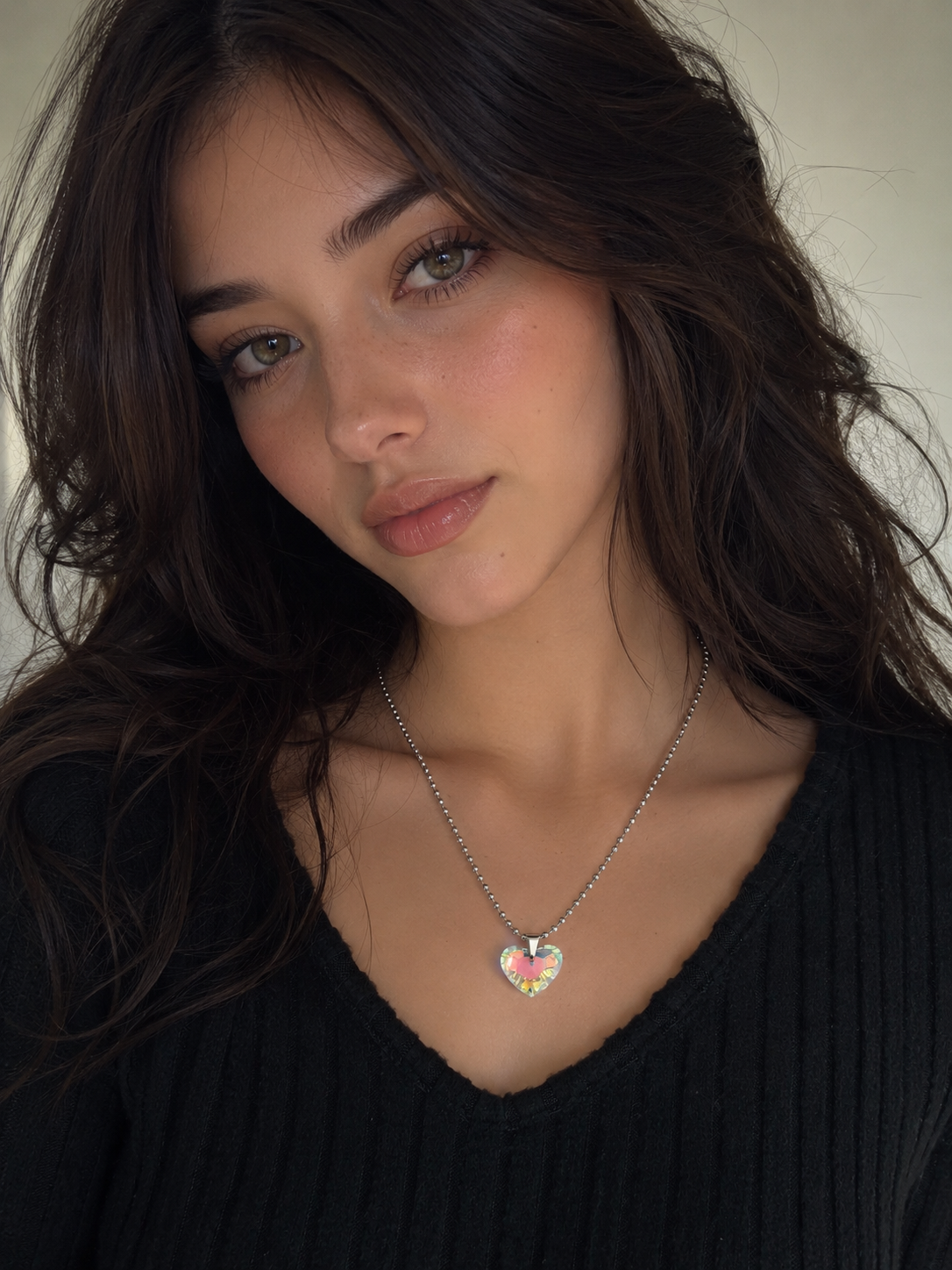 Collier gros cœur en cristal argent