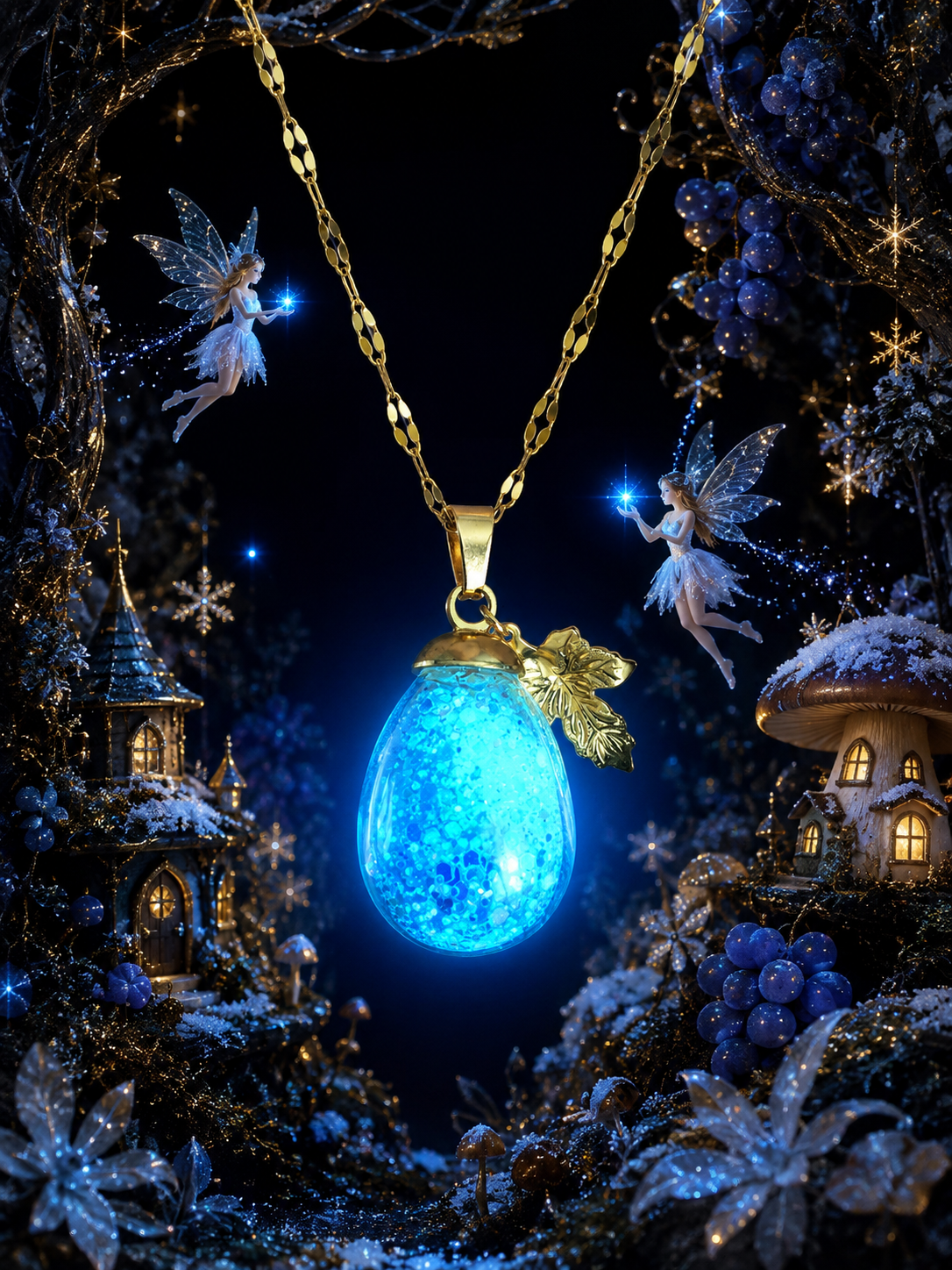 Collier gros Raisin bleu givré — lueur de topaze